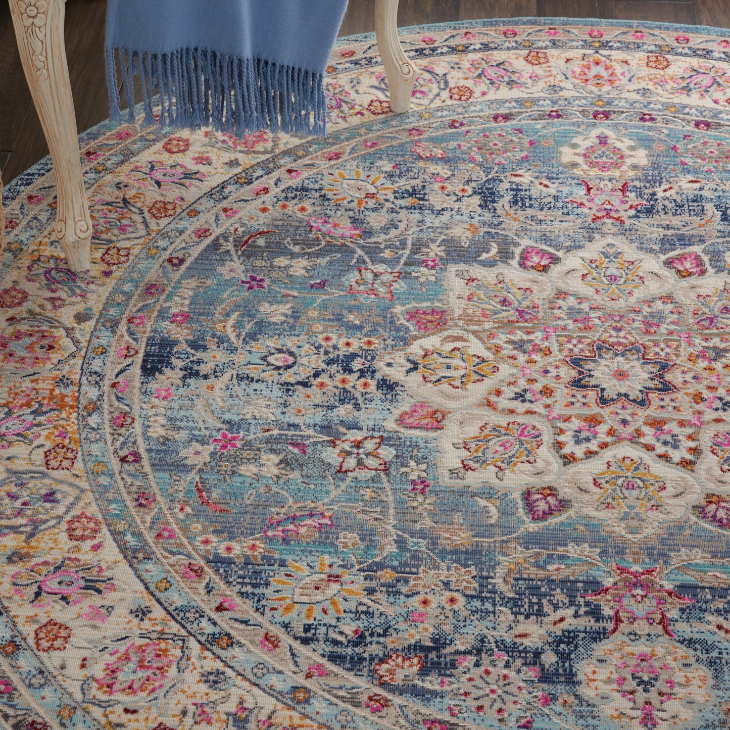 Nourison Vintage Kashan 4' x Round Blue Vintage Indoor Rug