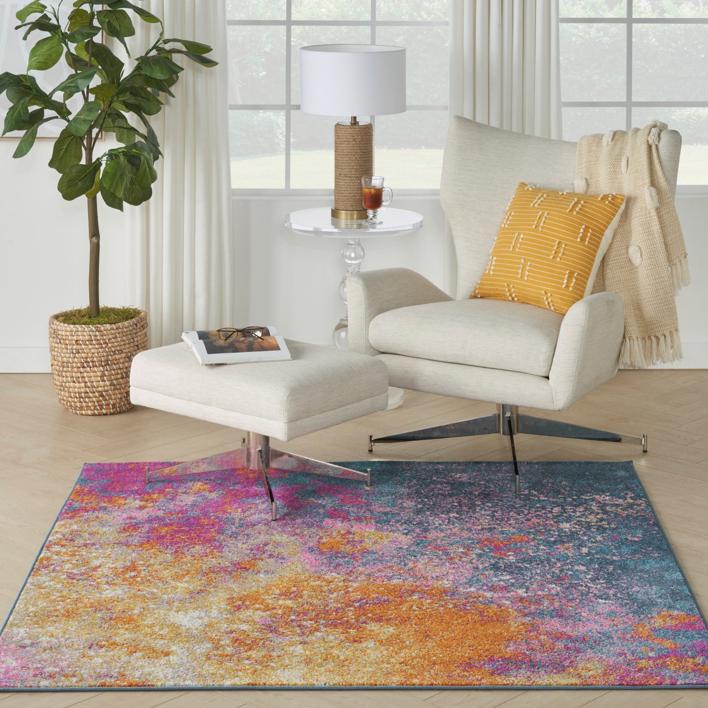 Nourison Passion 5' x Square Sunburst Modern Indoor Rug