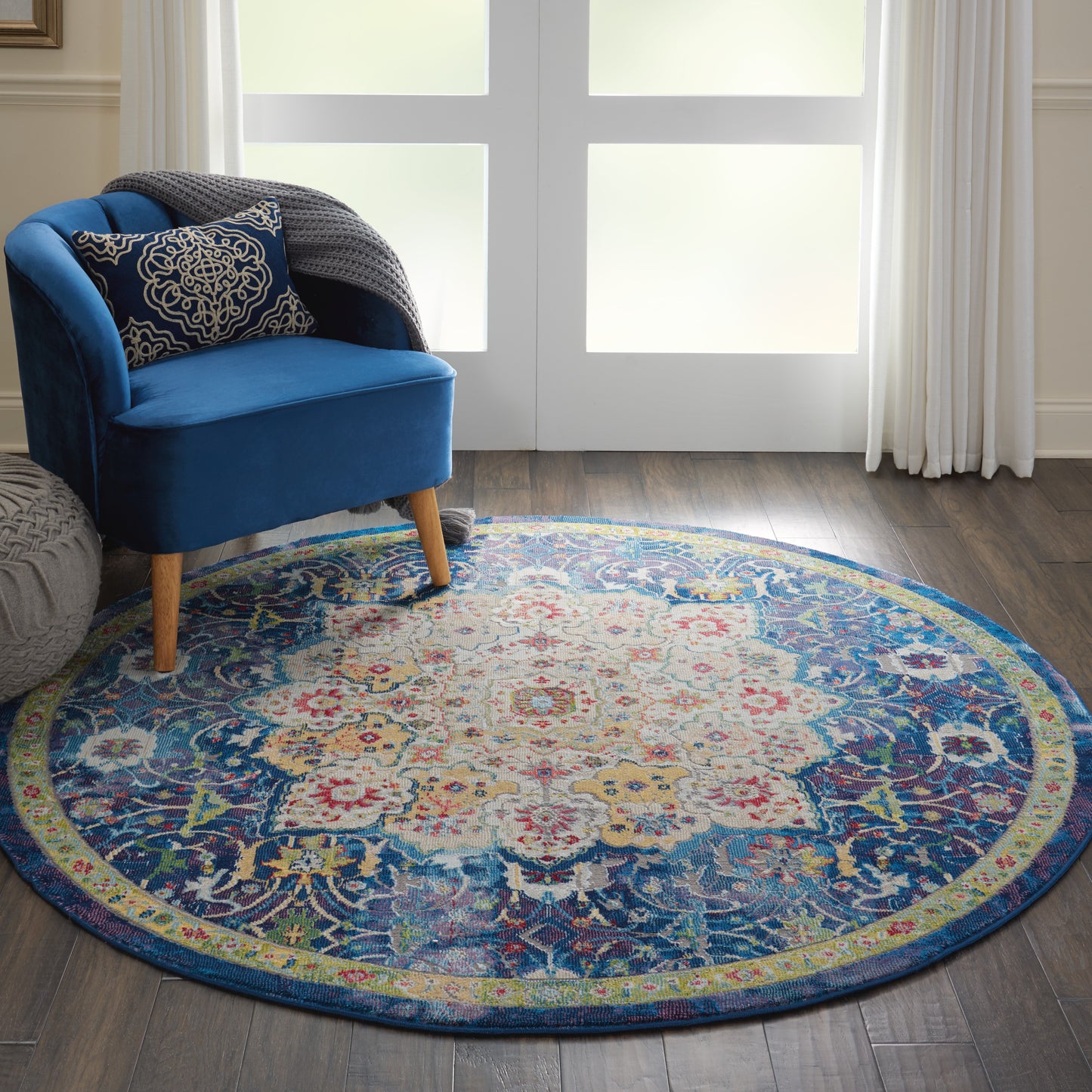 Nourison Ankara Global 6' x Round Blue Vintage Indoor Rug