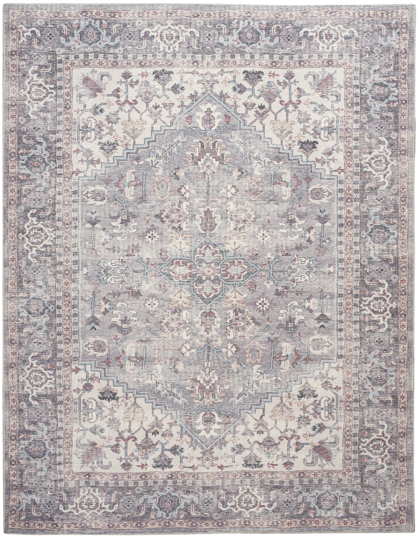 Nicole Curtis Machine Washable Series 1 7'10" x 9'10" Grey Vintage Indoor Rug