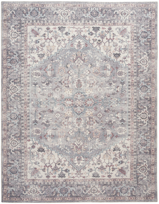 Nicole Curtis Machine Washable Series 1 7'10" x 9'10" Grey Vintage Indoor Rug