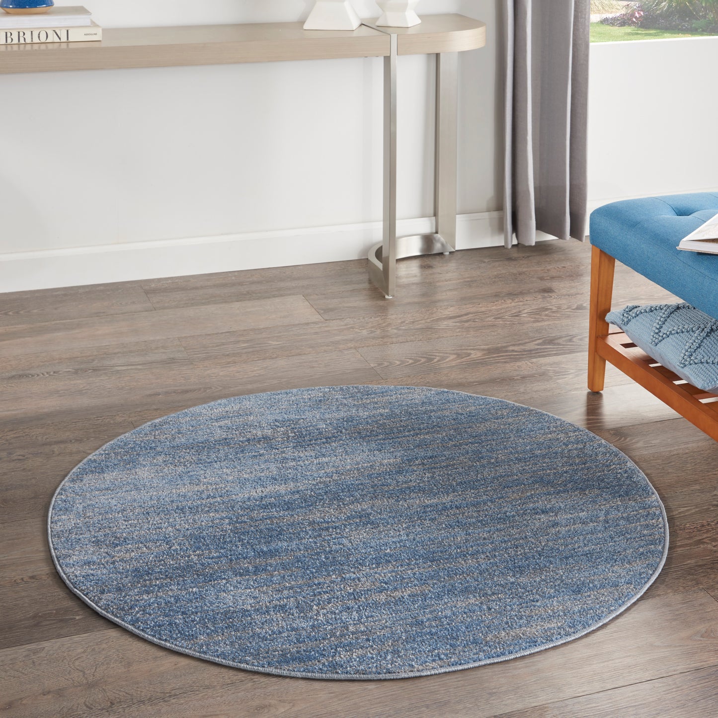 Nourison Nourison Essentials 4' x Round Blue/Grey Outdoor Rug