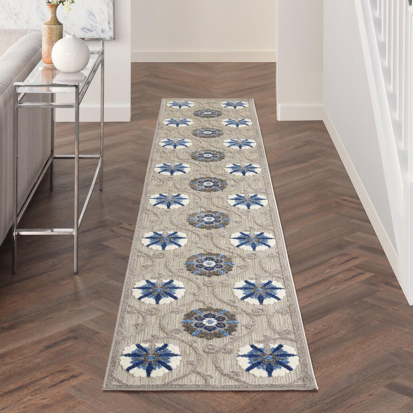 Nourison Aloha 2'3" x 12' Grey Blue Contemporary Rug