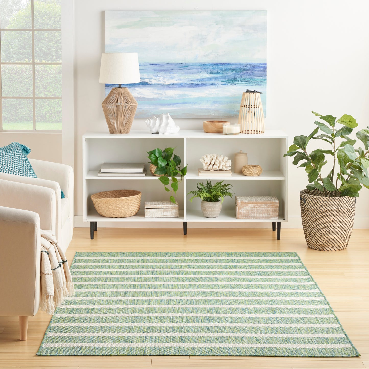 Nourison Positano 6' x 9' Blue Green Ivory Modern Rug