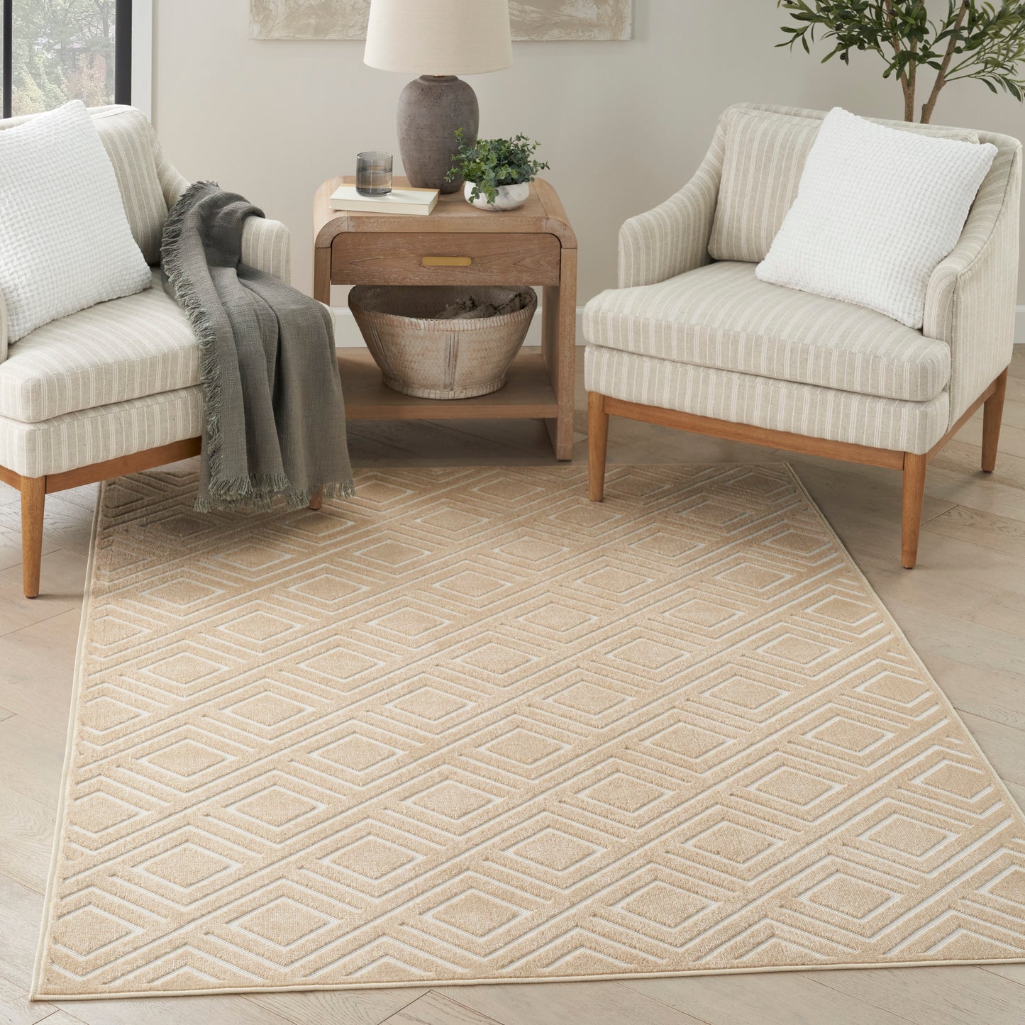 Nourison Care Free 5'3" x 7' Taupe Modern Indoor Rug