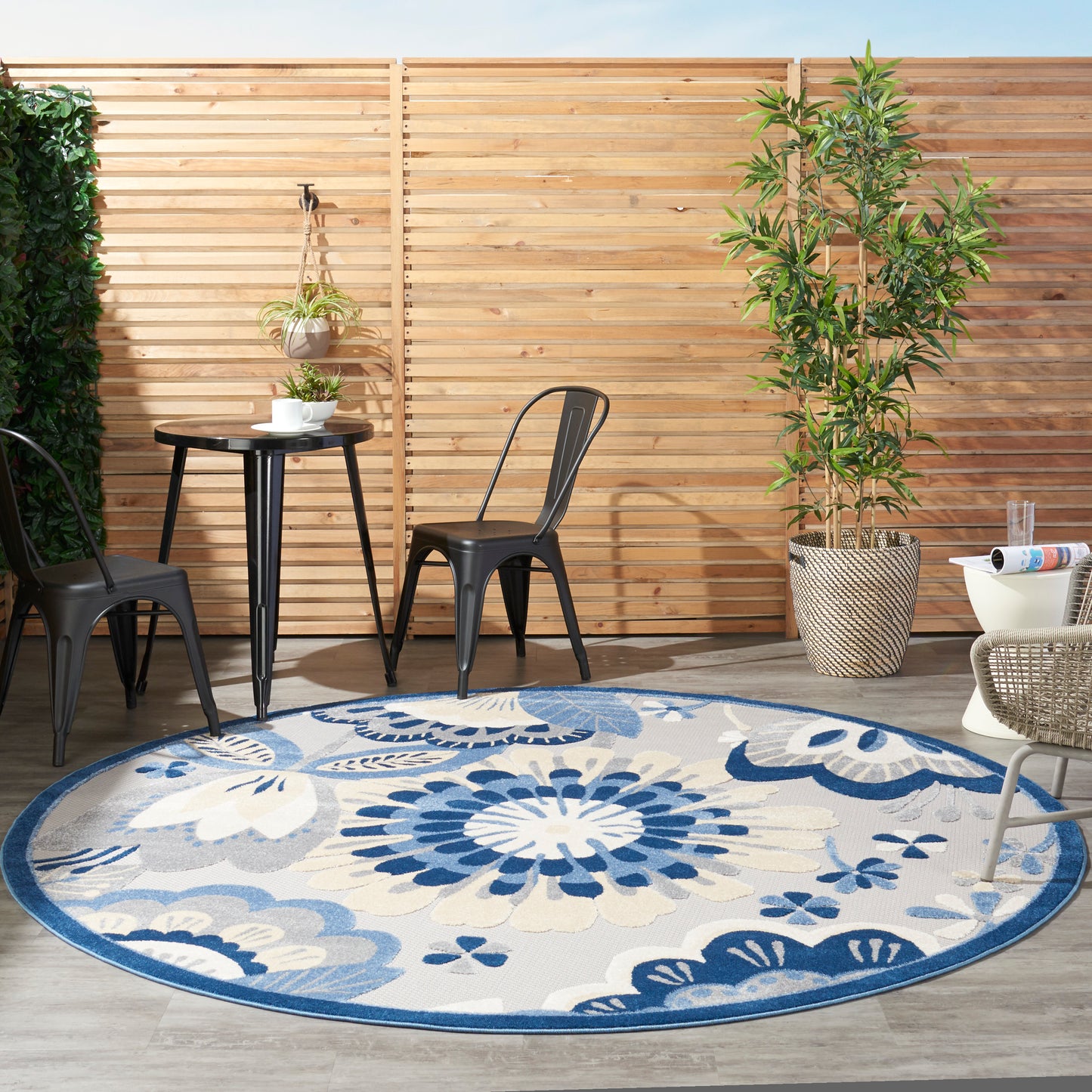 Nourison Aloha 7'10" x Round Blue Grey Contemporary Rug