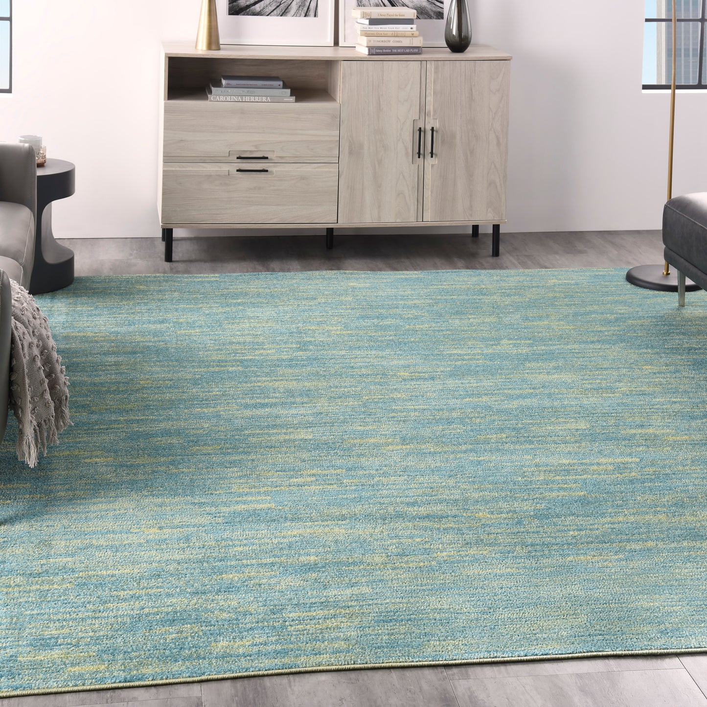 Nourison Nourison Essentials 9' x Square Blue Green Outdoor Rug