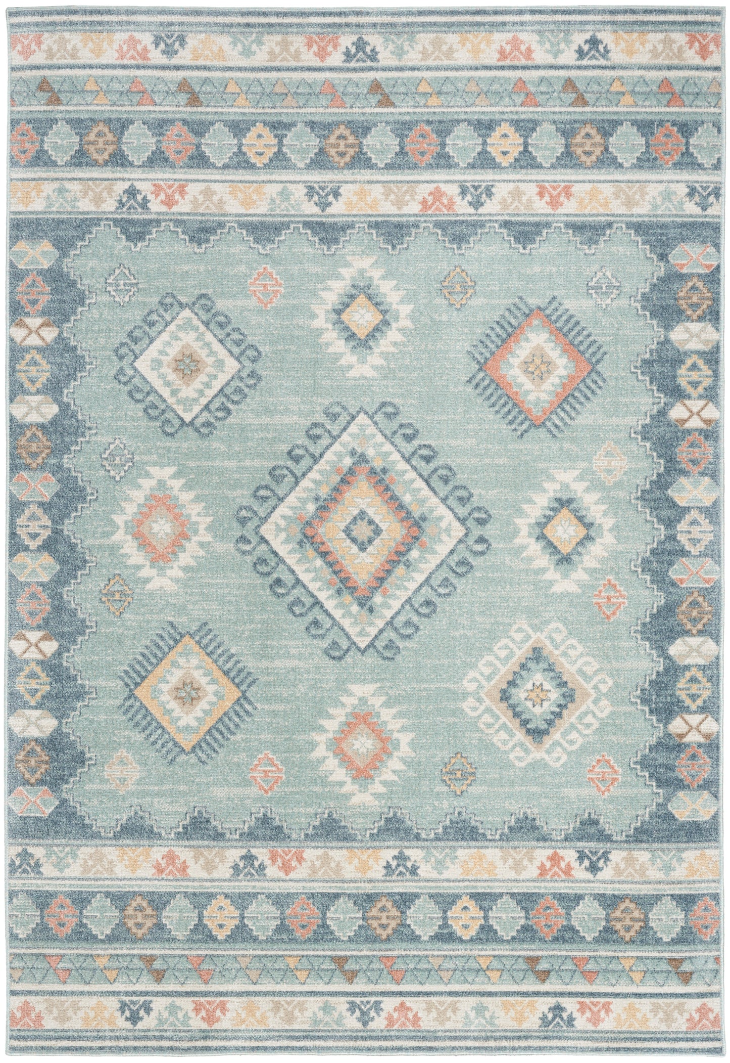 Nourison Washable Decor 6'7" x 9' Light Blue Bohemian Indoor Rug