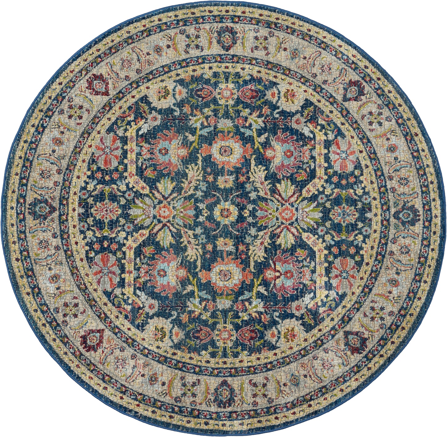 Nourison Ankara Global 6' x Round Navy Multicolor Traditional Indoor Rug