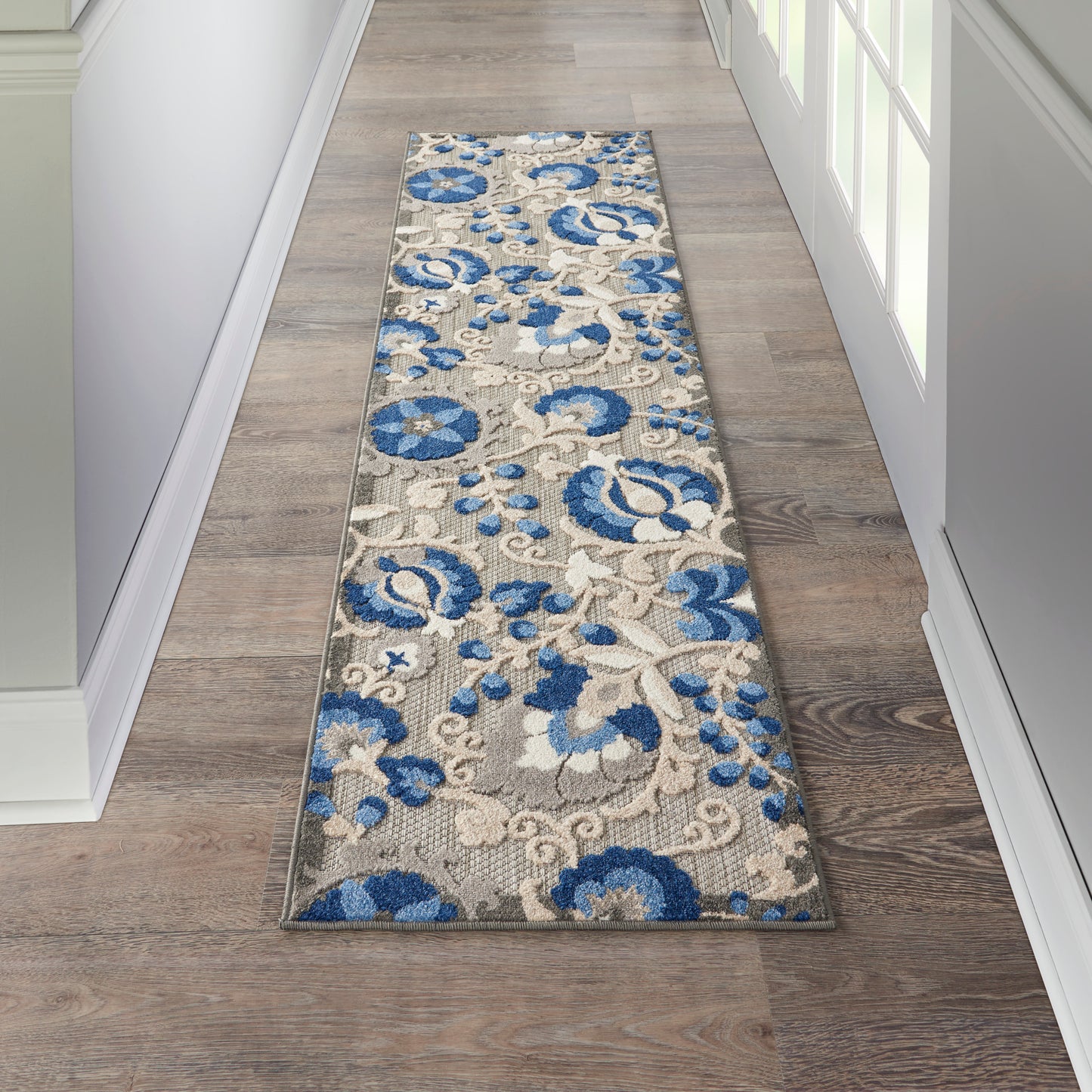 Nourison Aloha 2'3" x 10' Natural Blue Farmhouse Rug