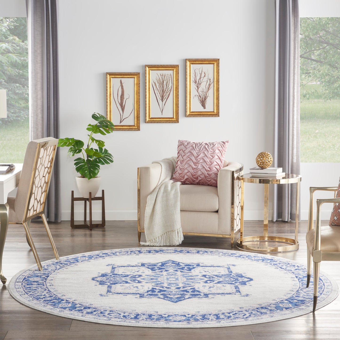 Nourison Whimsicle 8' x Round Ivory Blue Farmhouse Indoor Rug