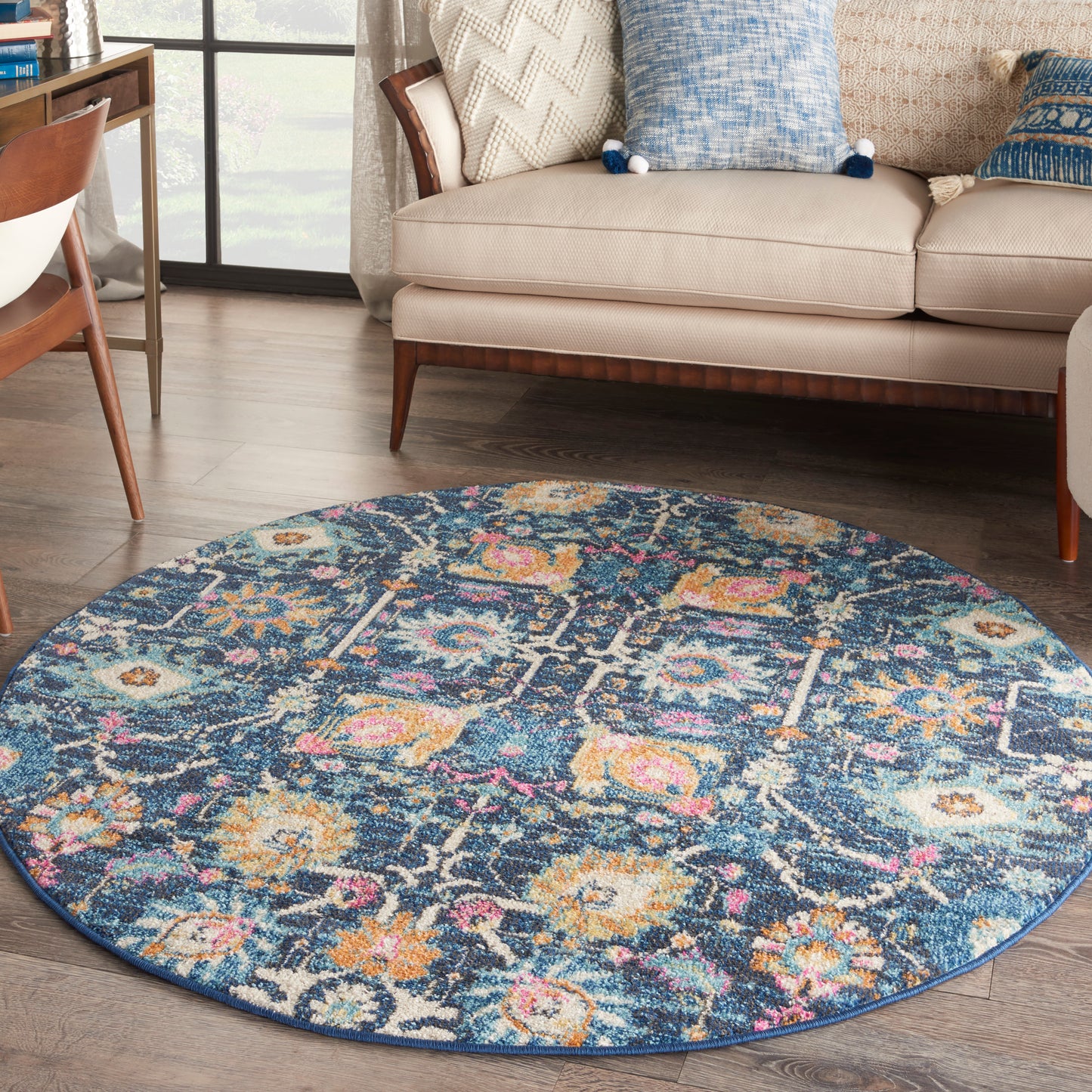 Nourison Passion 4' x Round Navy Bohemian Indoor Rug