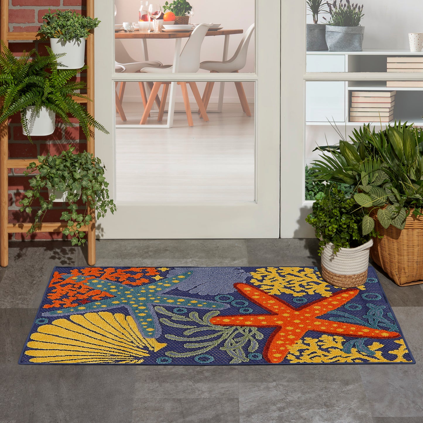 Nourison Aloha 2'8" x 4' Navy Multicolor Outdoor Rug