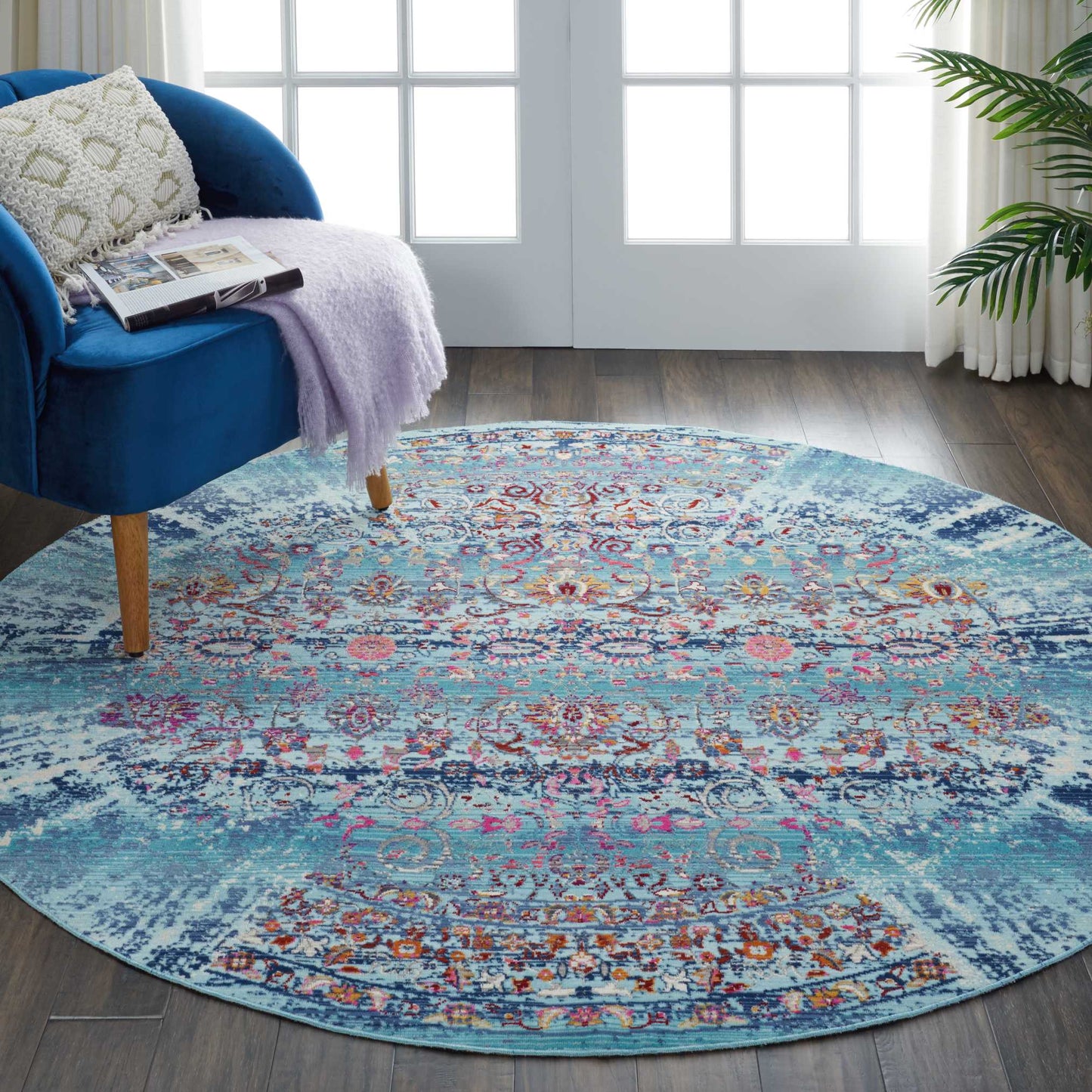 Nourison Vintage Kashan 6' x Round Blue Vintage Indoor Rug