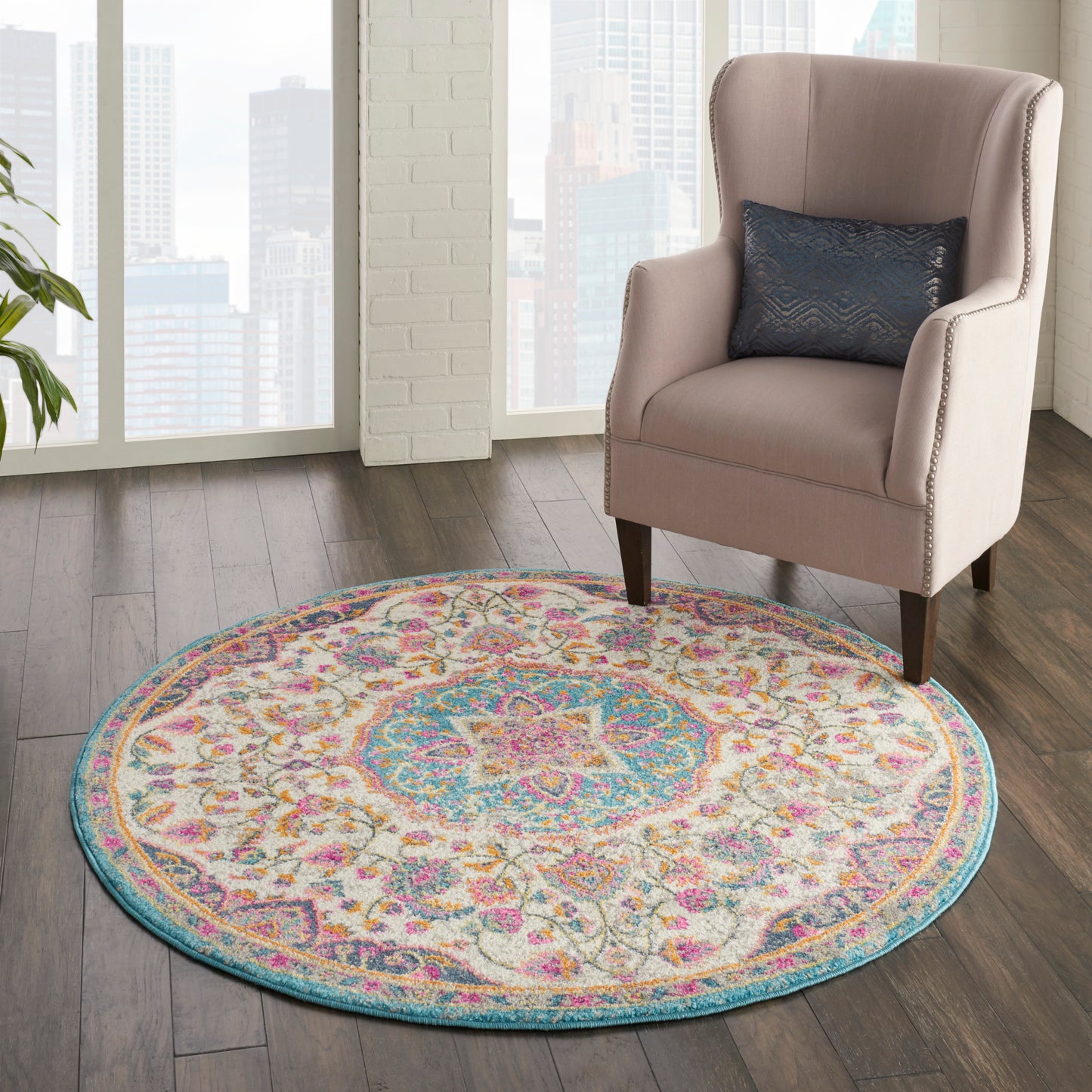 Nourison Passion 4' x Round Ivory/Multi Transitional Indoor Rug