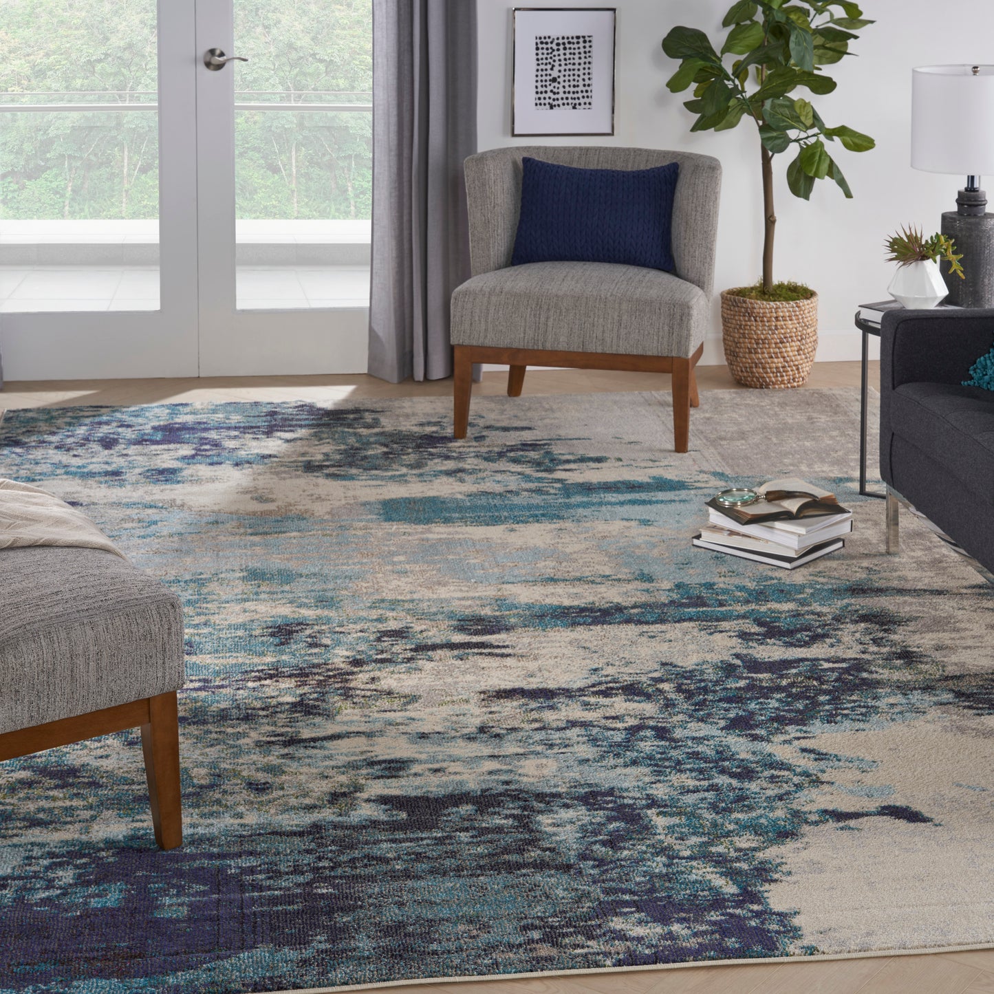 Nourison Celestial 10' x 14' Ivory/Teal Blue Modern Indoor Rug