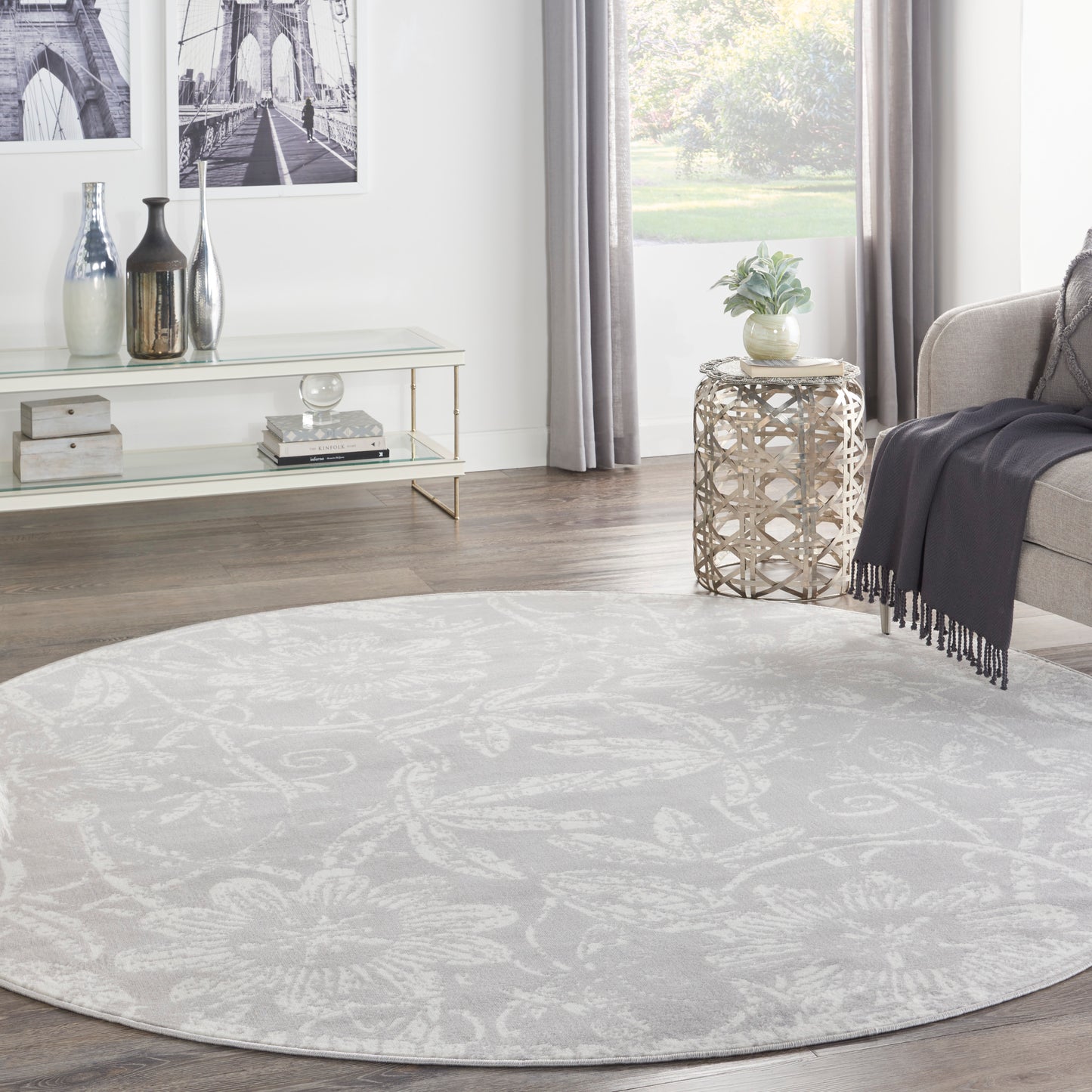 Nourison Whimsicle 8' x Round Grey Farmhouse Indoor Rug