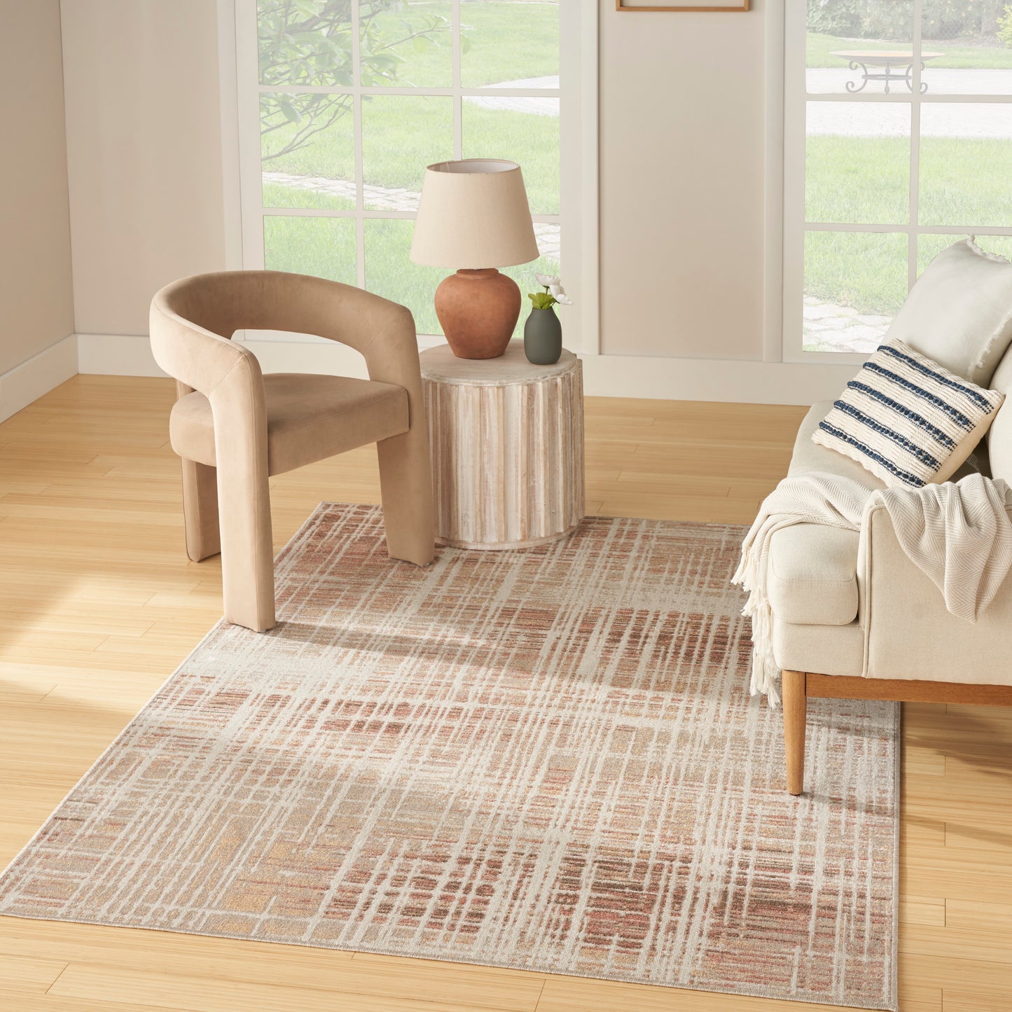 Nourison Washable Decor 5'3" x 7' Beige Peach Modern Indoor Rug