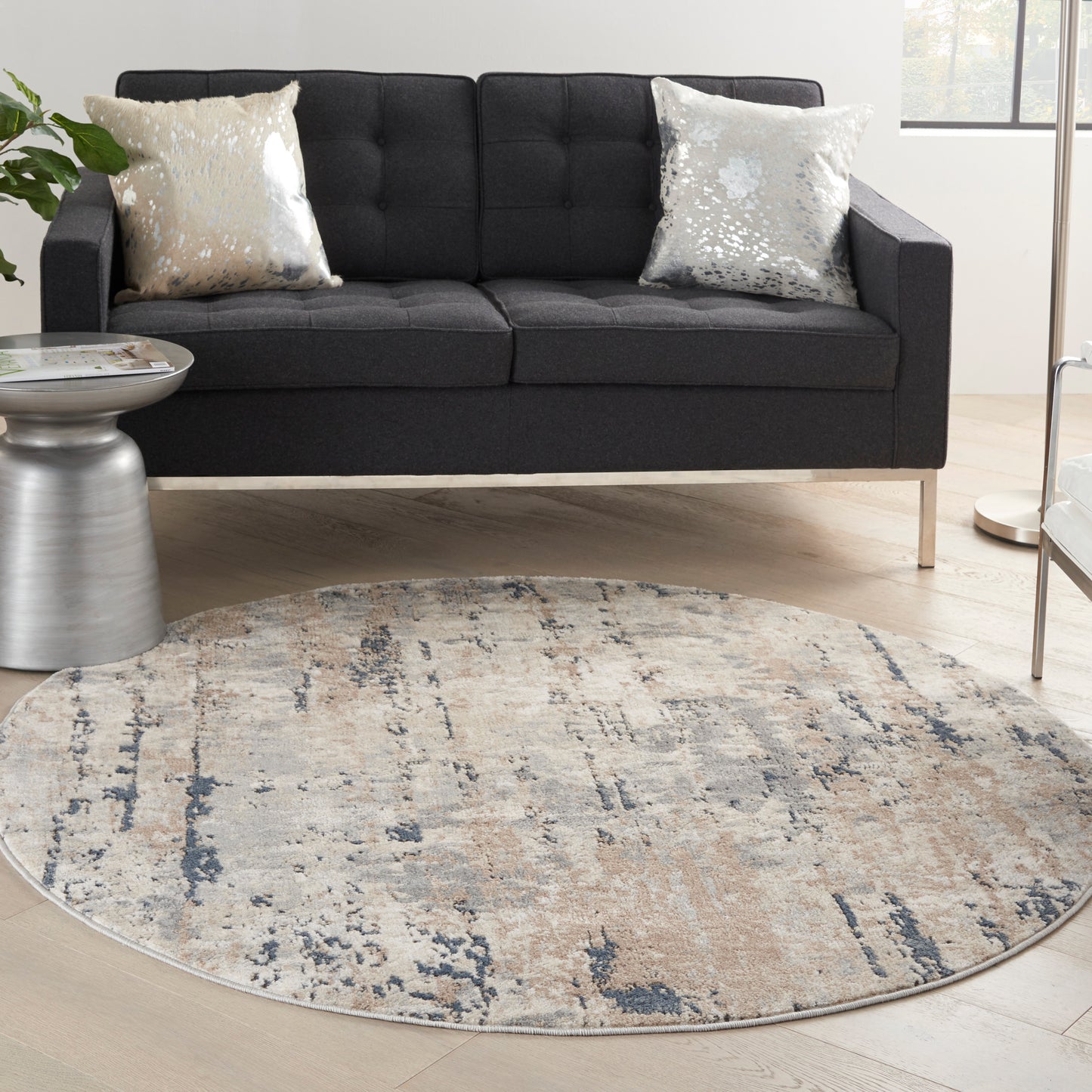 Nourison Quarry 5'3" x Round Beige Grey Modern Indoor Rug