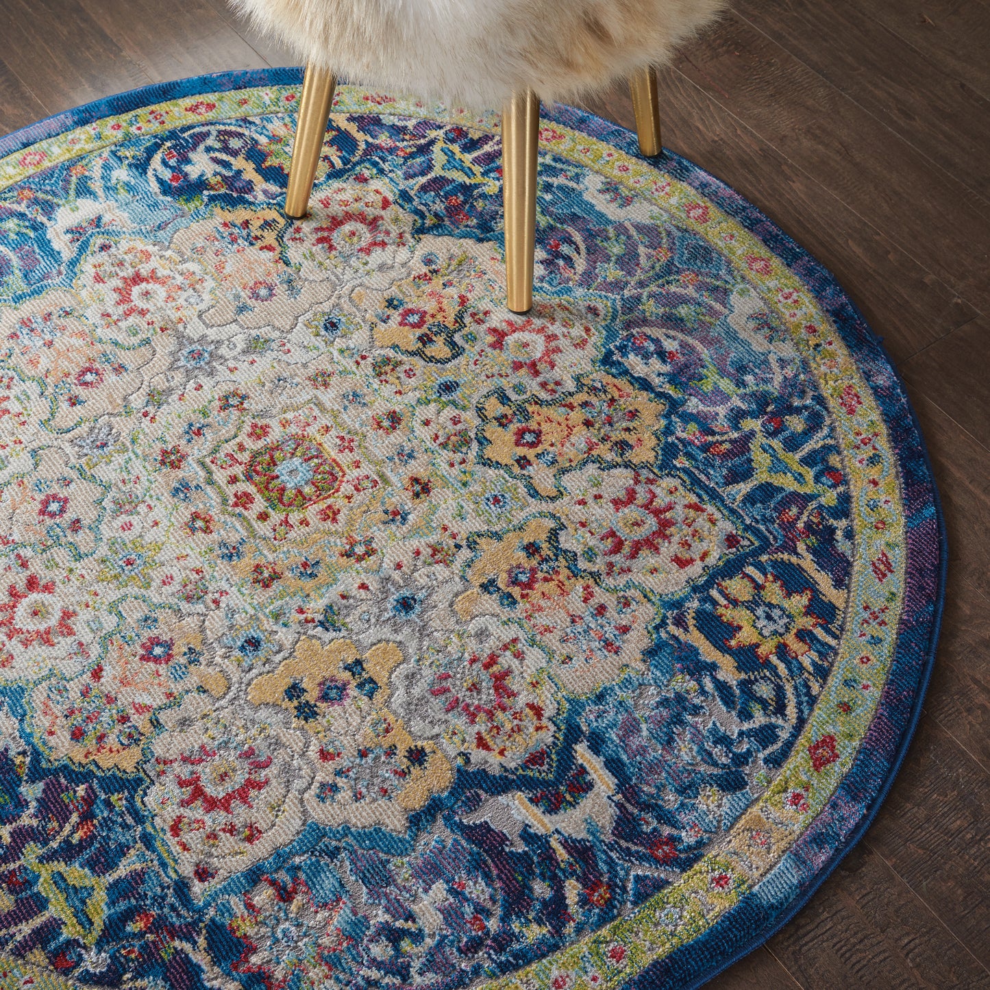 Nourison Ankara Global 4' x Round Blue Vintage Indoor Rug