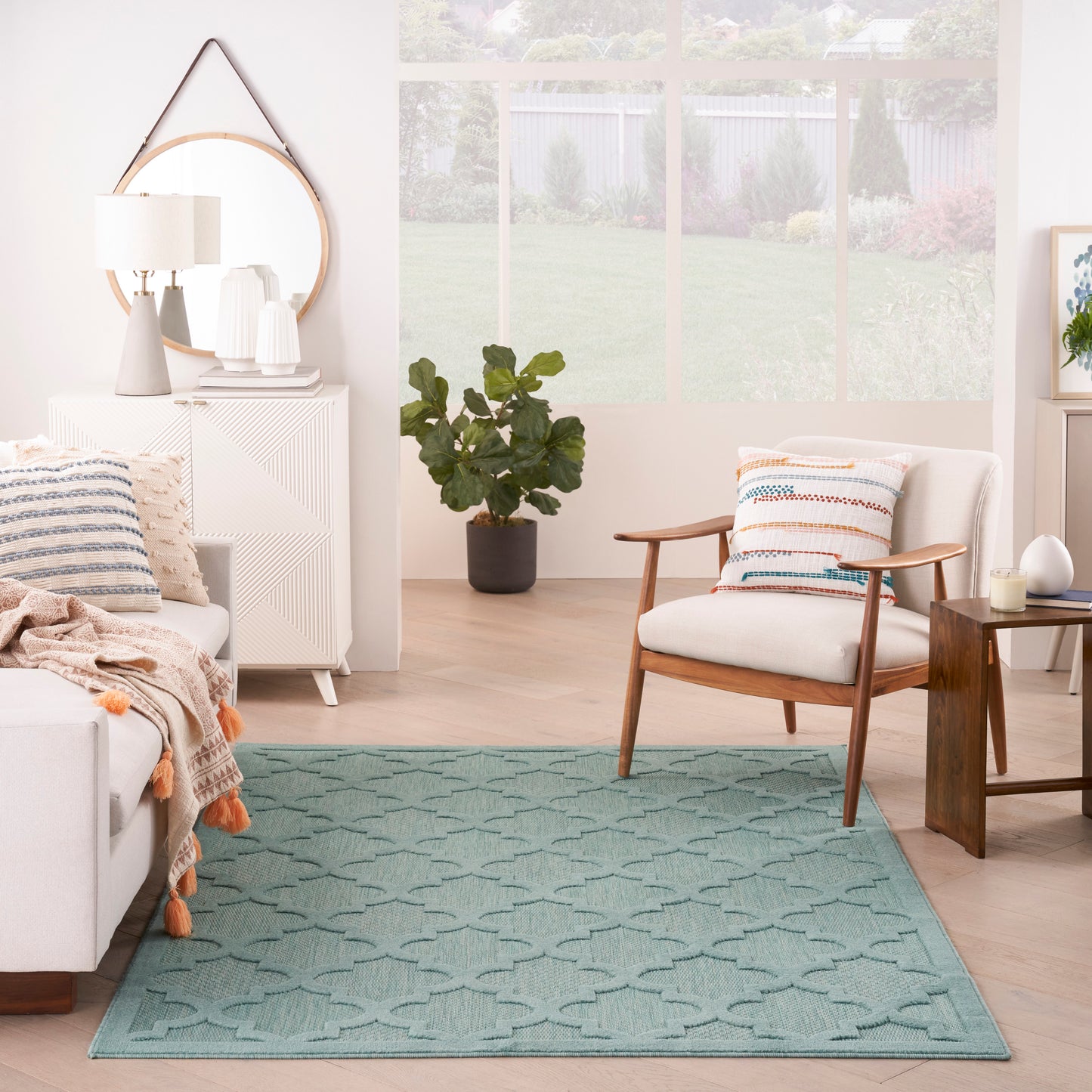 Nourison Easy Care 4' x 6' Aqua Teal Modern Rug