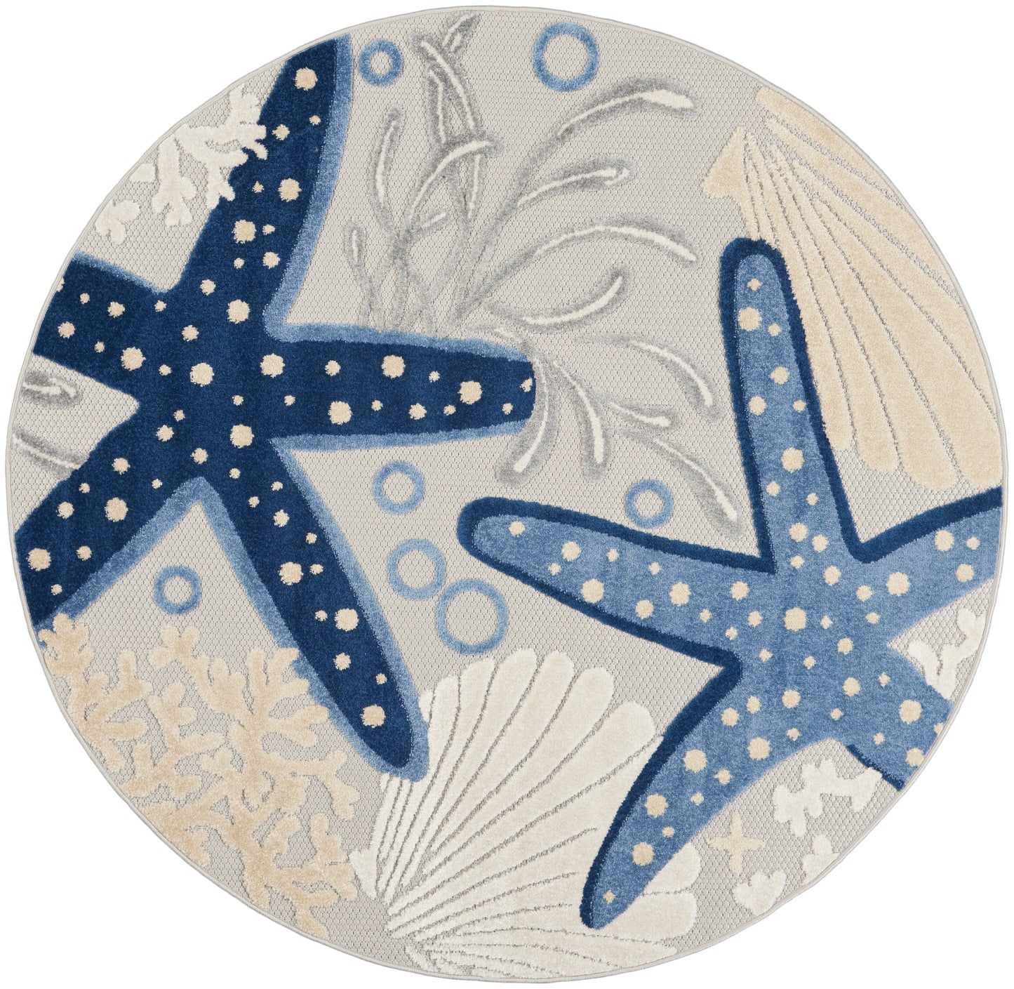 Nourison Aloha 4' x Round Blue Grey Coastal, Nautical & Beach Rug