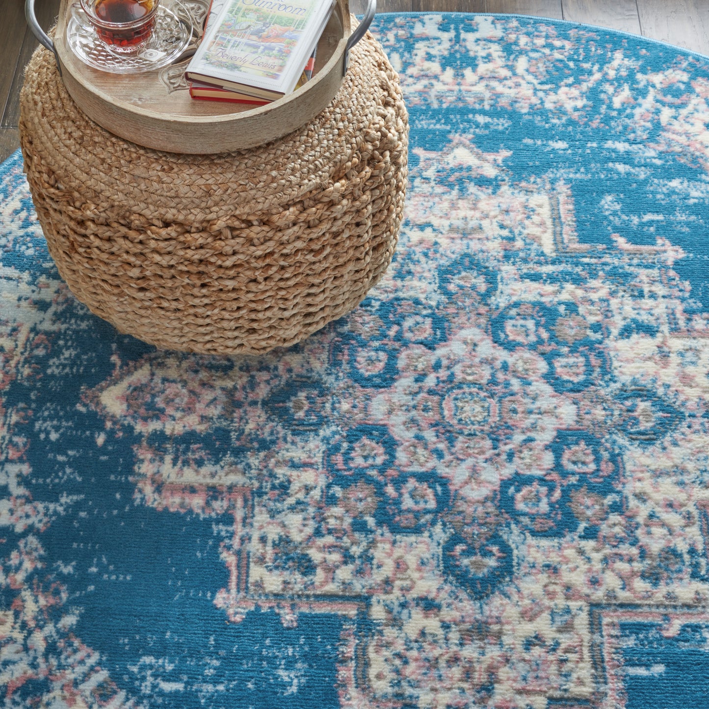 Nourison Grafix 5'3" x Round Blue Vintage Indoor Rug