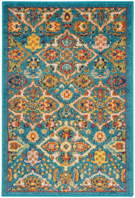 Nourison Allur 2' x 3' Turquoise Ivory Bohemian Indoor Rug