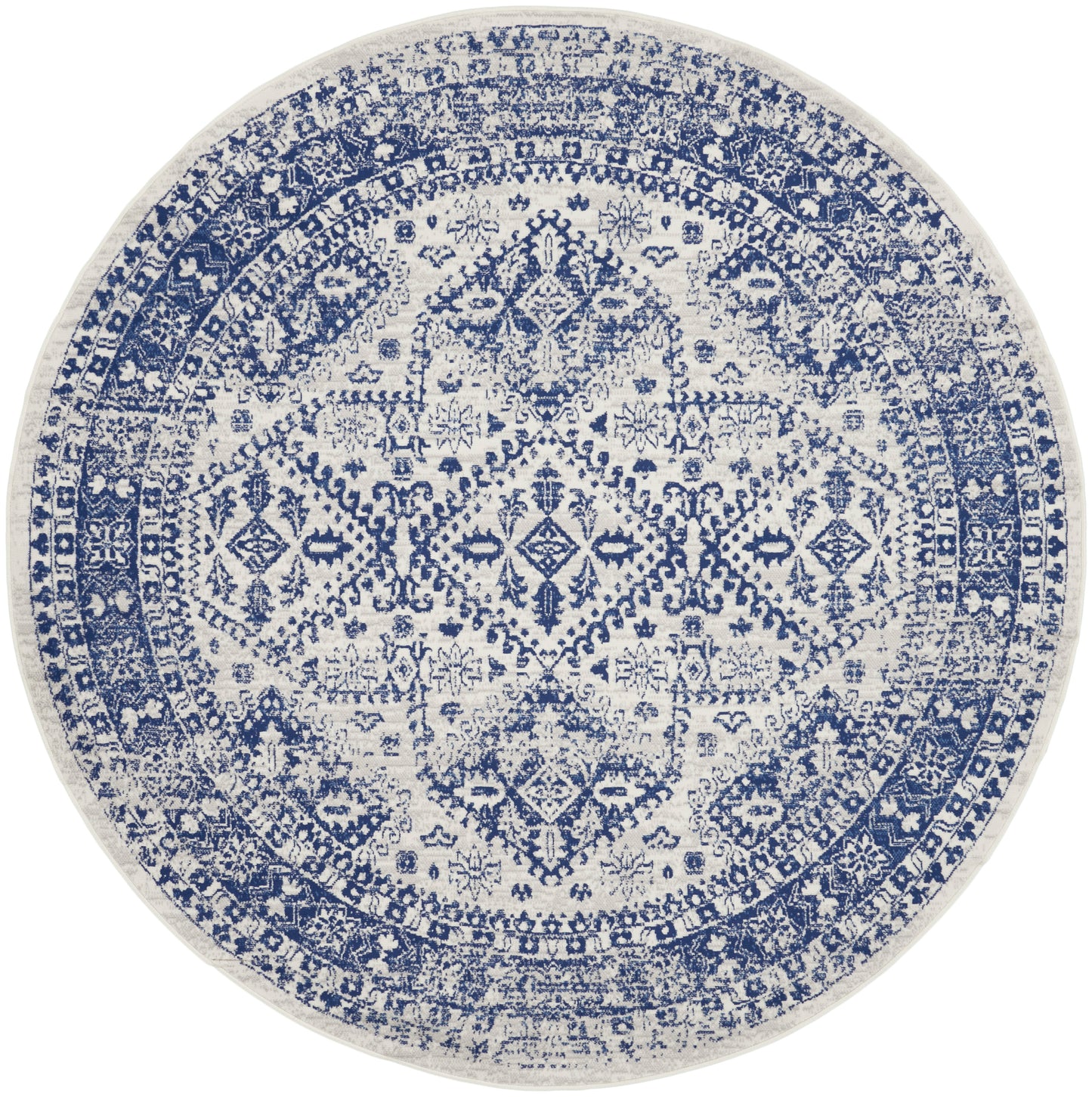 Nourison Whimsicle 8' x Round Ivory Navy Farmhouse Indoor Rug