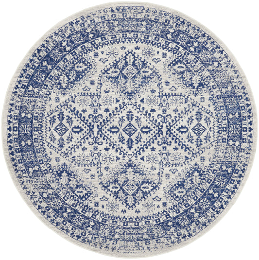 Nourison Whimsicle 8' x Round Ivory Navy Farmhouse Indoor Rug