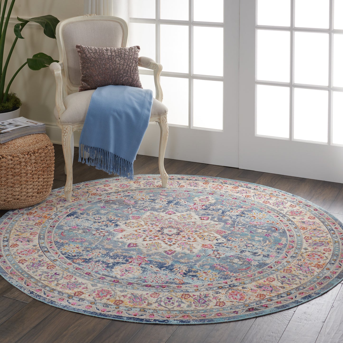 Nourison Vintage Kashan 6' x Round Blue Vintage Indoor Rug