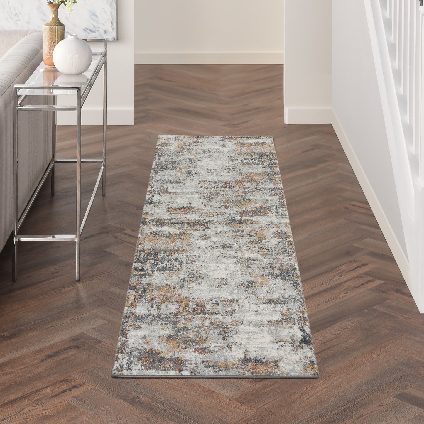 Nourison Tangra 2'2" x 7'6" Grey/Multi Modern Indoor Rug