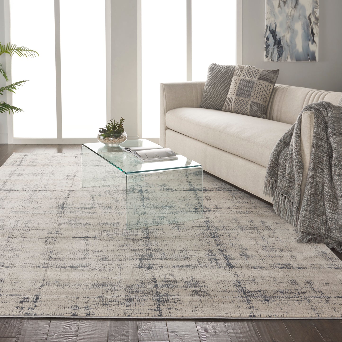 Nourison Rustic Textures 7'10" x 10'6" Ivory/Blue Modern Indoor Rug