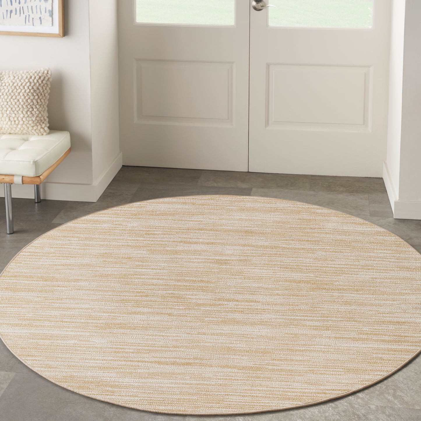 Nourison Nourison Essentials 4' x Round Ivory Gold Outdoor Rug