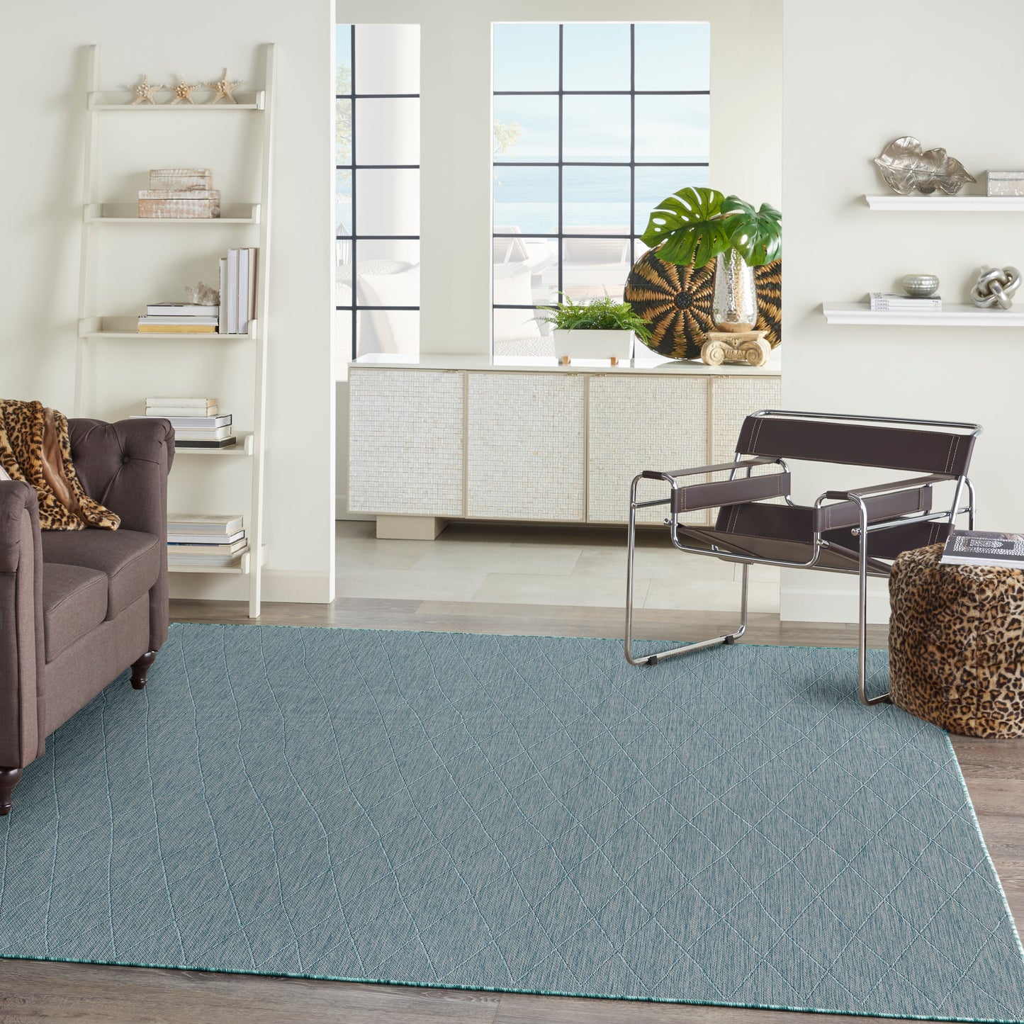 Nourison Washable Solutions 8' x 10' Aqua Modern Rug