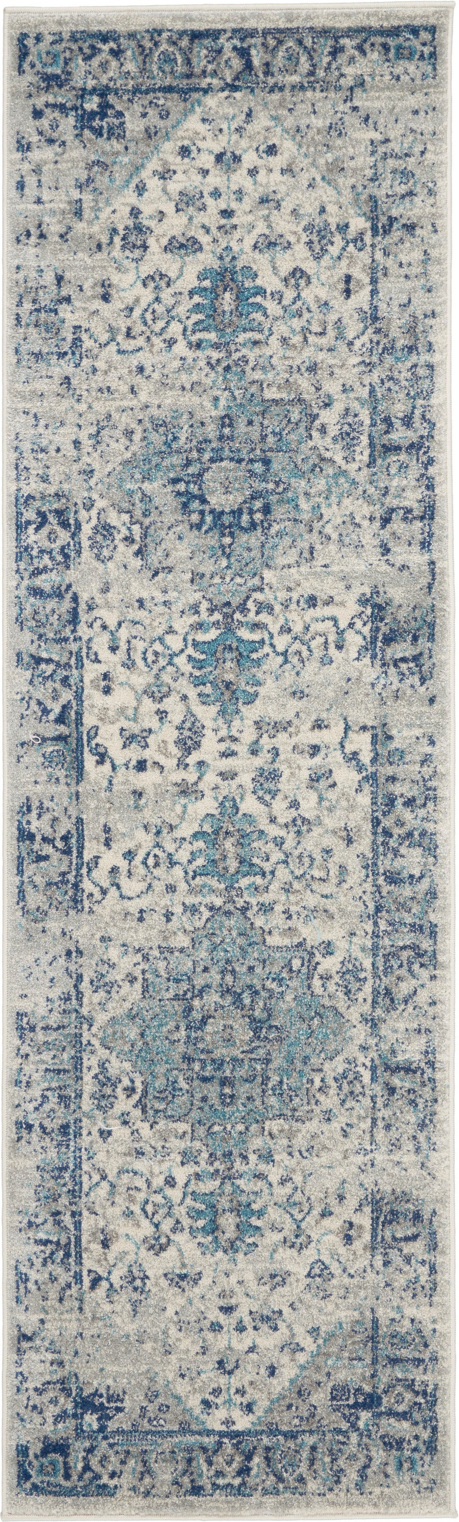 Nourison Tranquil 2'3" x 7'3" Ivory/Light Blue Vintage Indoor Rug