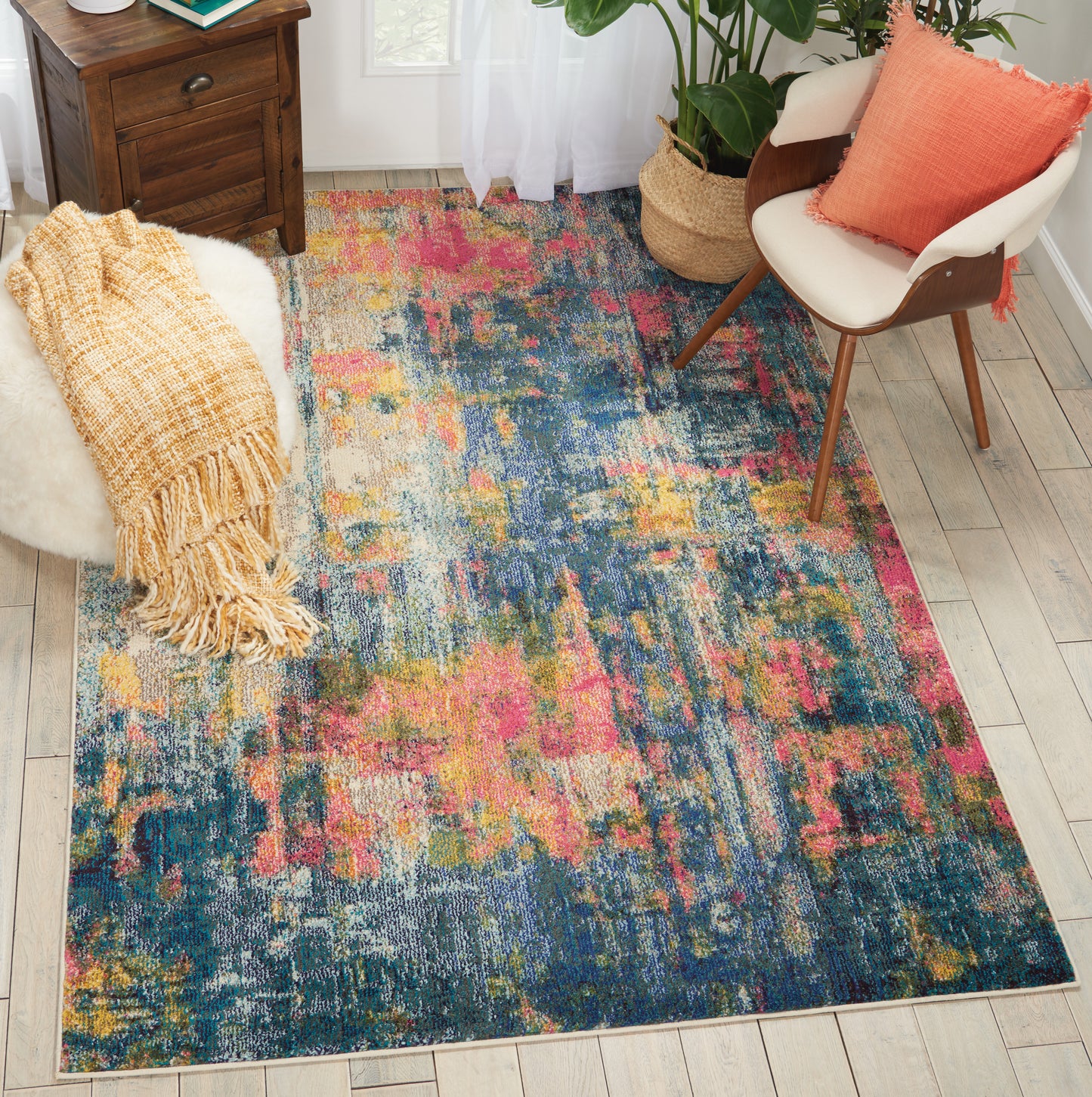 Nourison Celestial 5'3" x 7'3" Blue Yellow Modern Indoor Rug