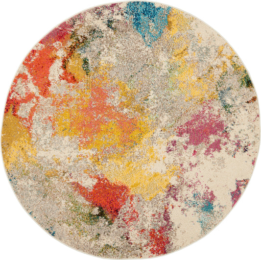 Nourison Celestial 5'3" x Round Ivory/Multicolor Modern & Contemporary Indoor Rug