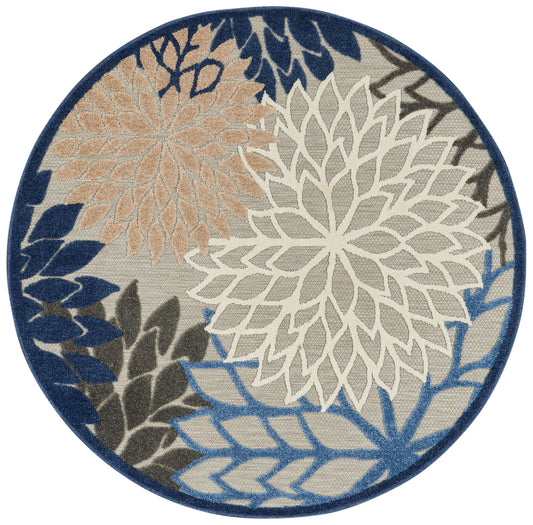 Nourison Aloha 4' x Round Blue Multicolor Tropical Rug