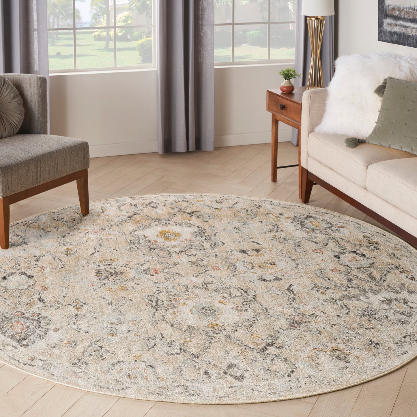 Nourison Oushak Home 7'10" x Round Cream Vintage Indoor Rug