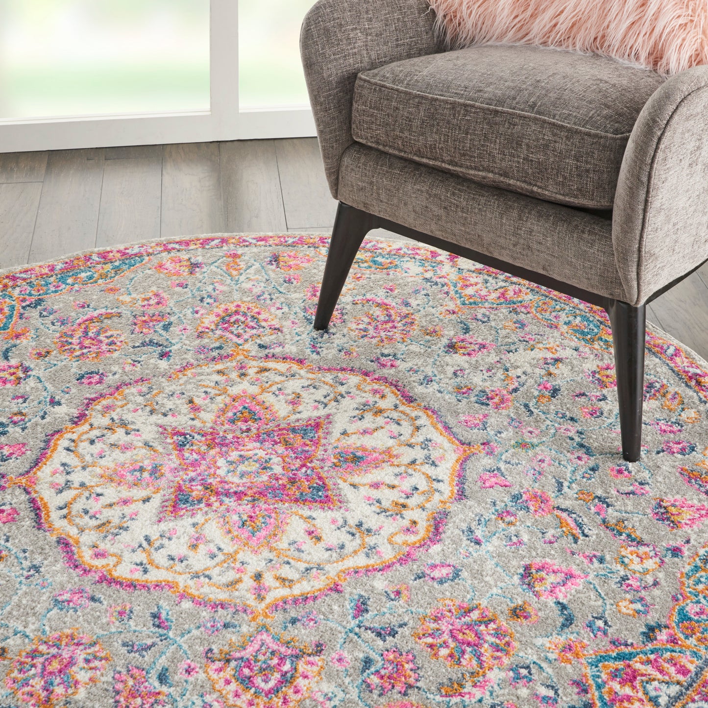 Nourison Passion 5' x Round Grey/Multi Transitional Indoor Rug