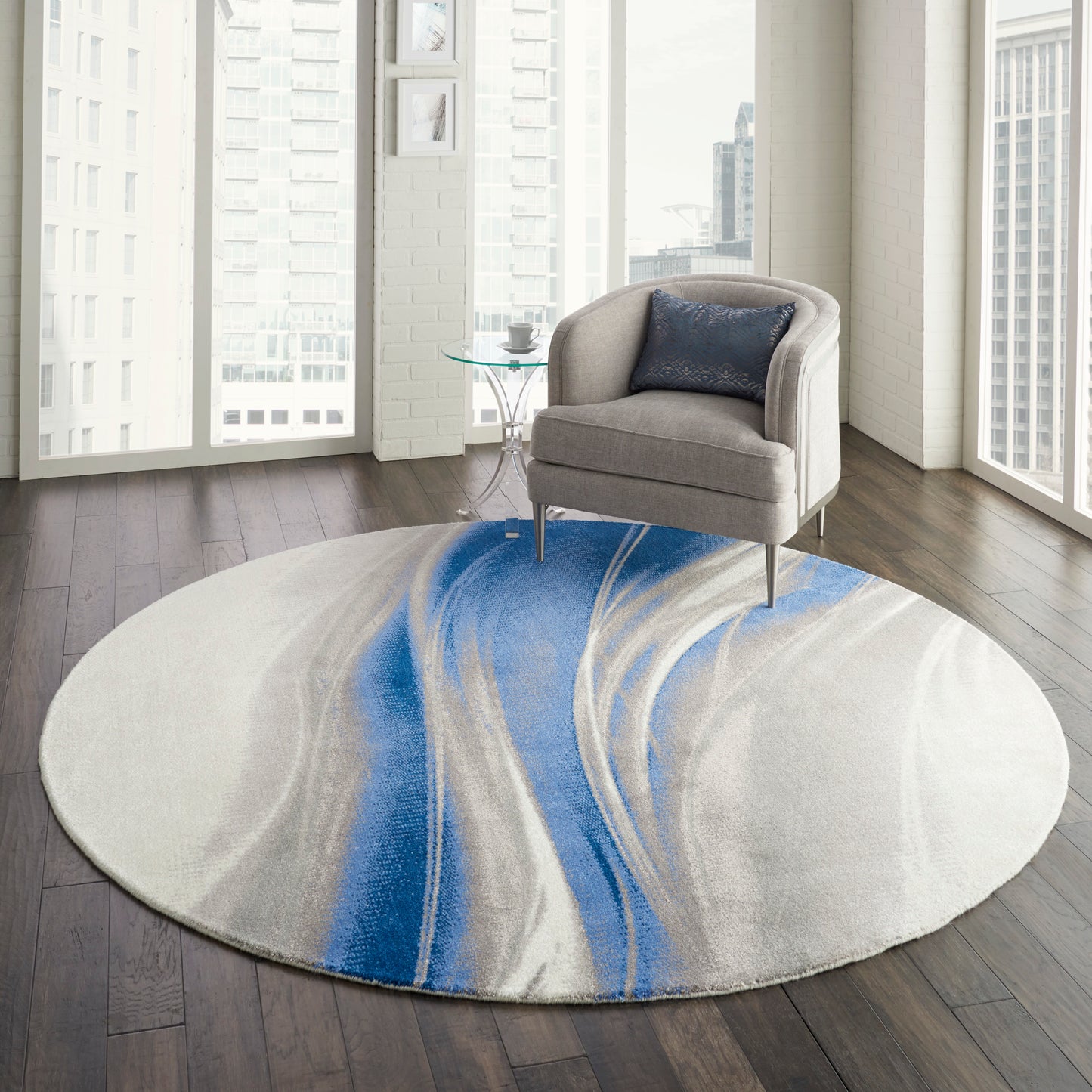 Nourison Twilight 8' x Round Ivory Grey Blue Modern Indoor Rug