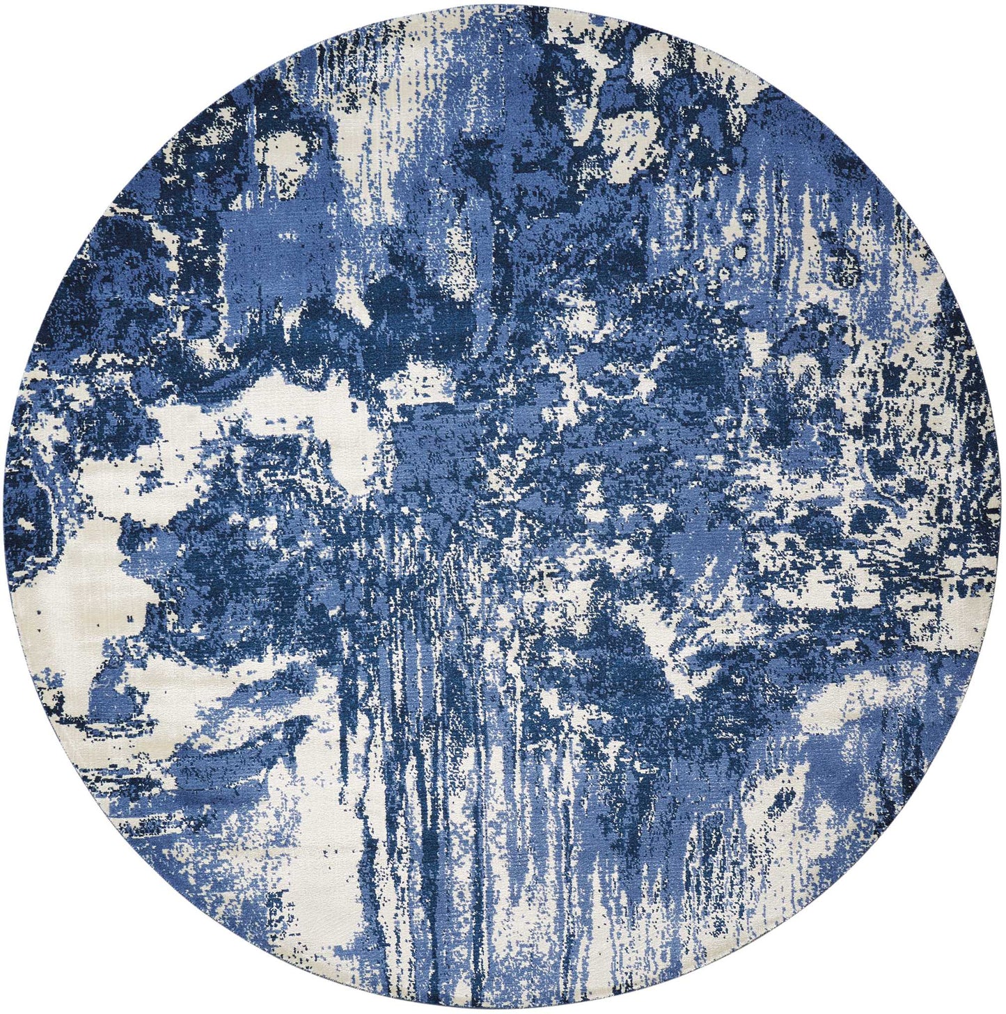 Nourison Twilight 8' x Round Blue Ivory Modern Indoor Rug