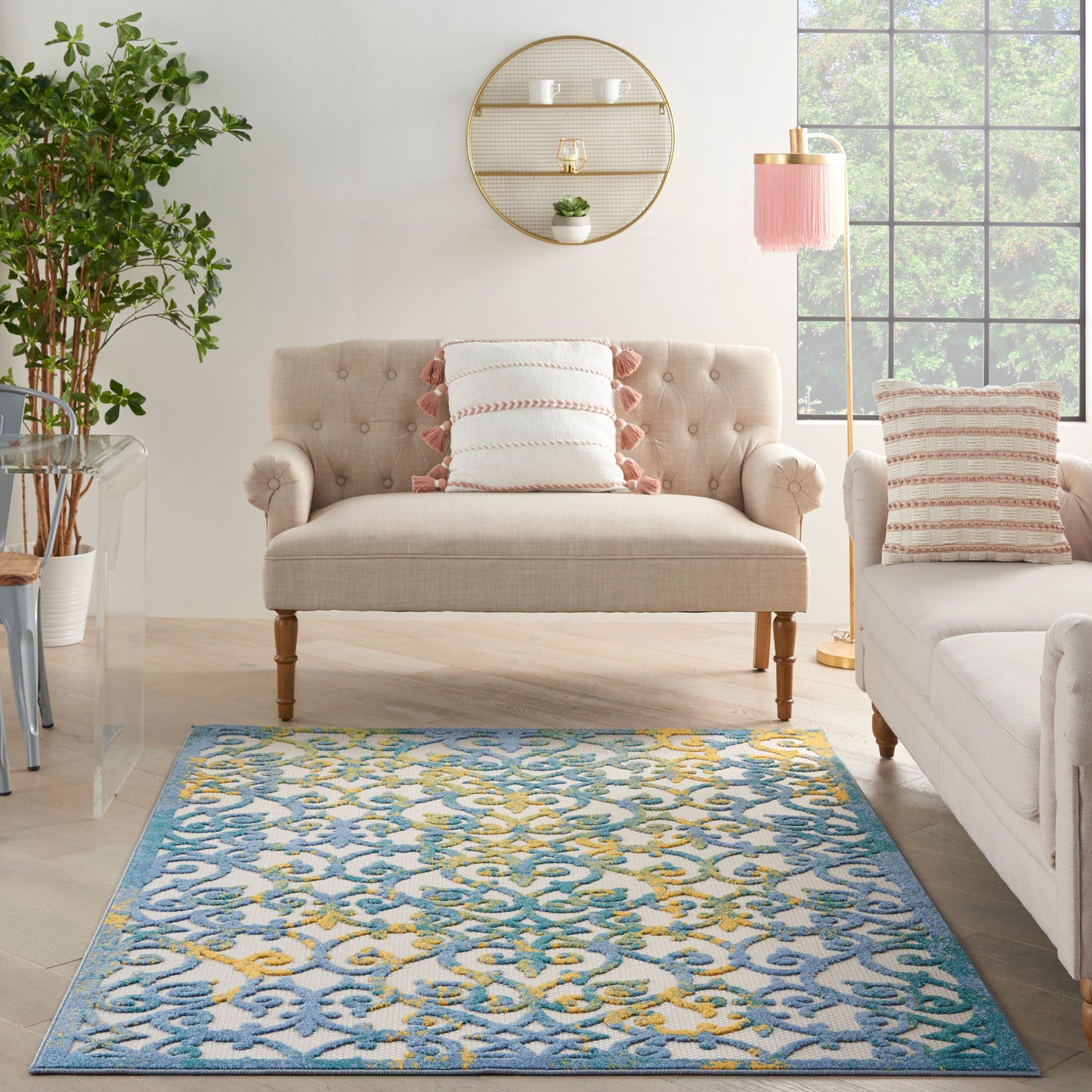 Nourison Aloha 5'3" x 7'5" Ivory Blue Contemporary Rug