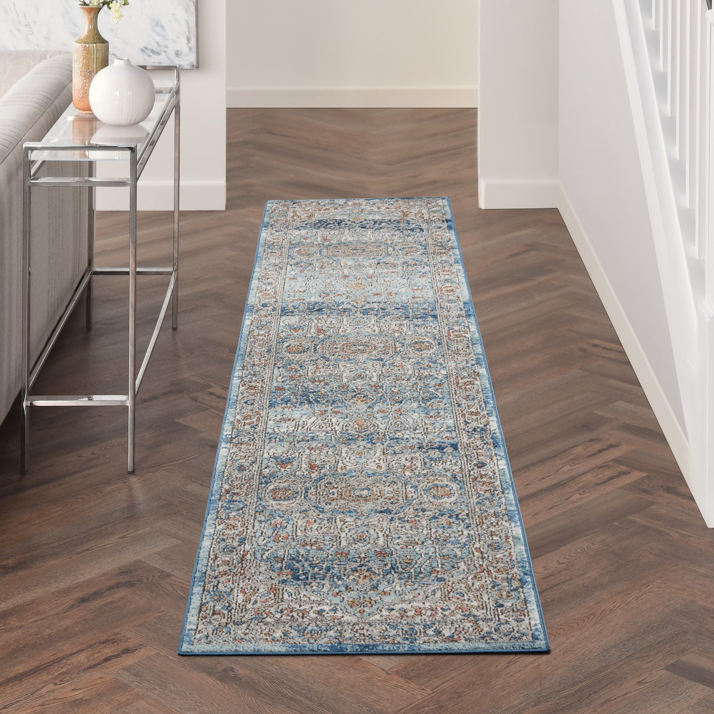 Nourison Quarry 2'2" x 10' Ivory Blue Vintage Indoor Rug