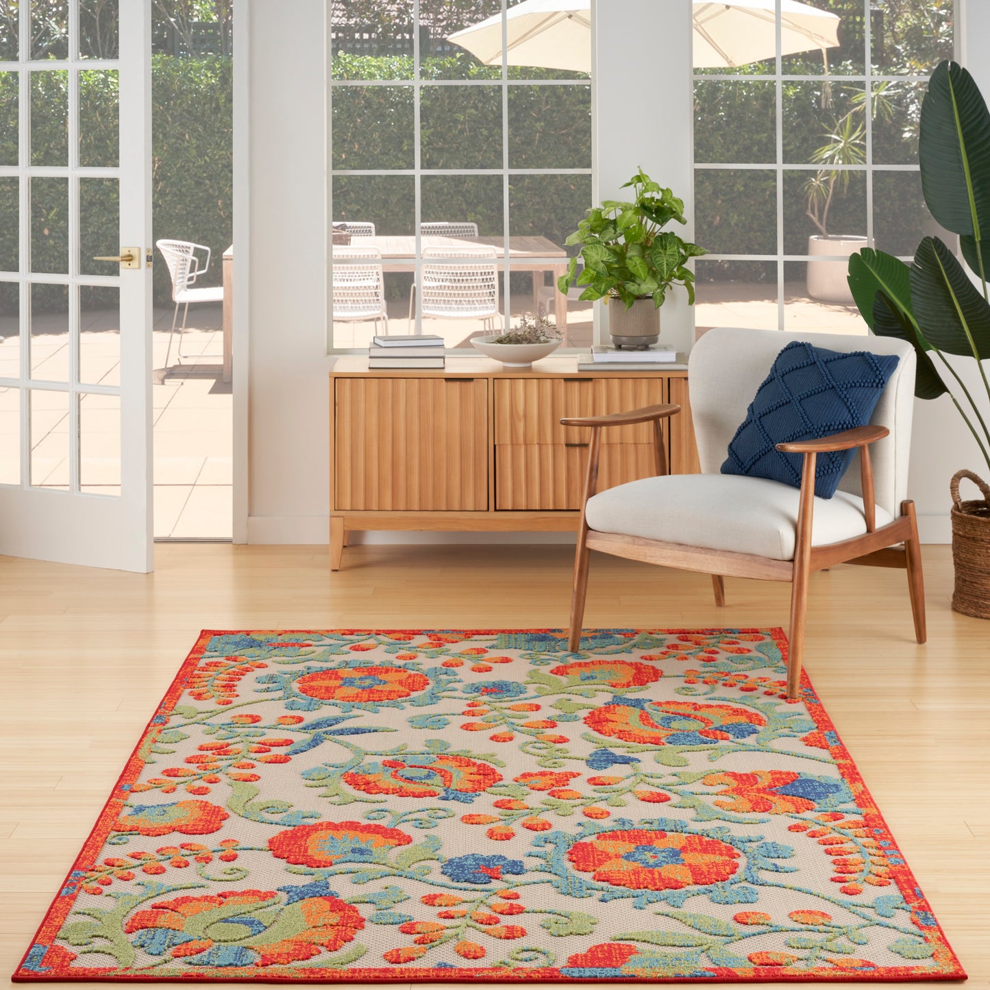 Nourison Aloha 3'6" x 5'6" Red Multicolor Farmhouse Rug