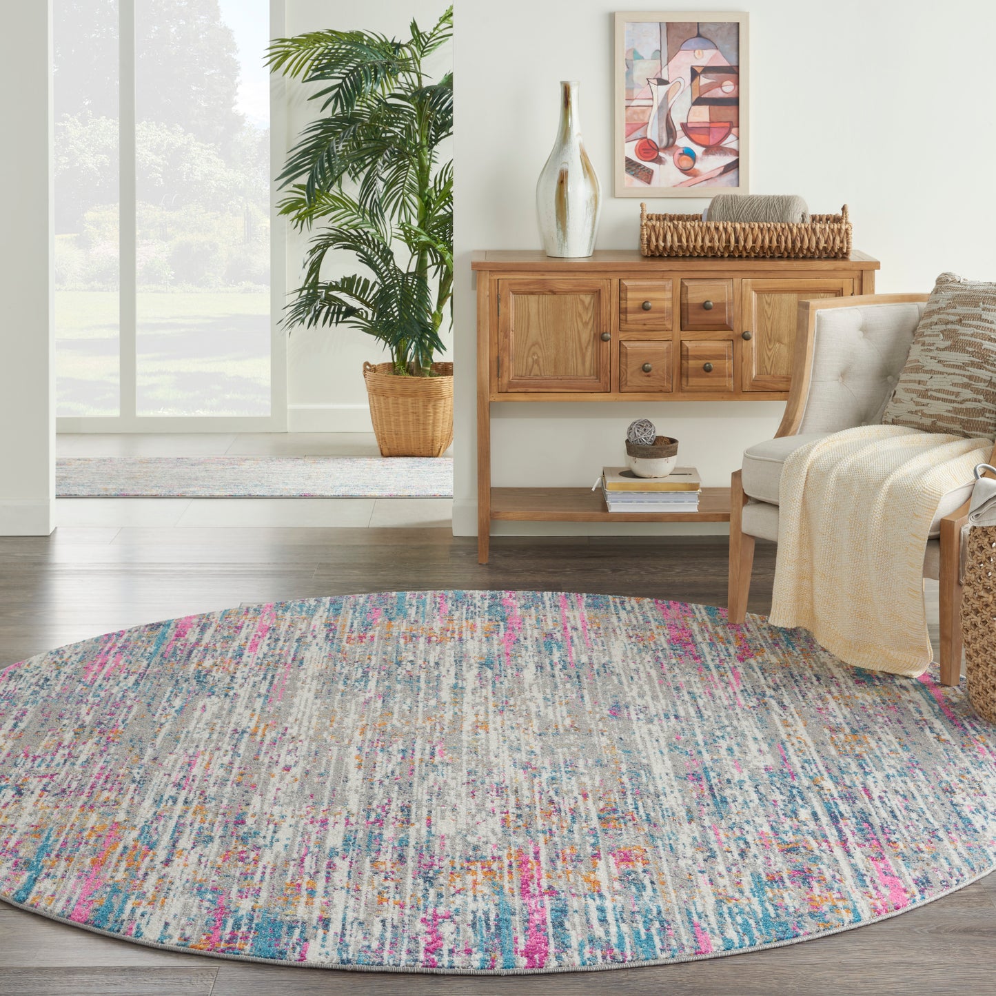 Nourison Passion 8' x Round Ivory/Multi Modern Indoor Rug