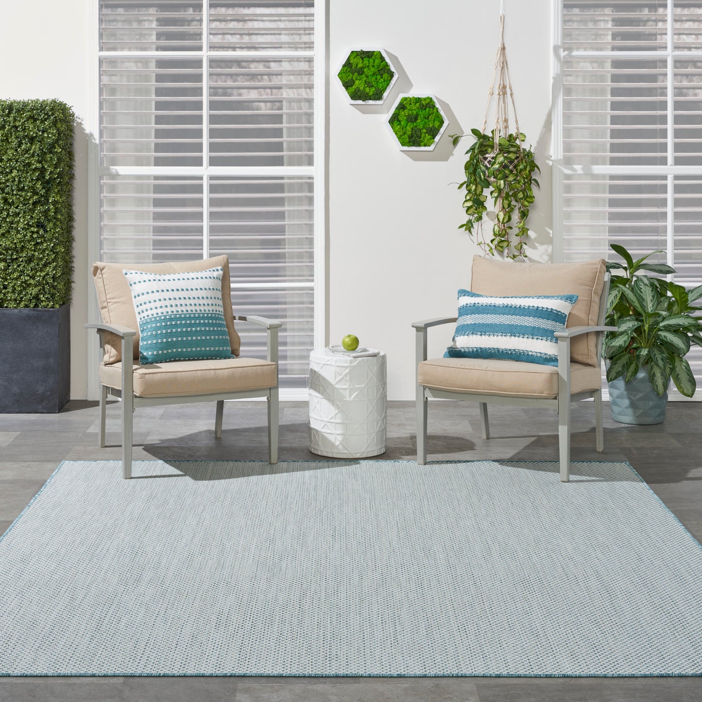 Nourison Courtyard 8' x Square Ivory Aqua Modern Rug