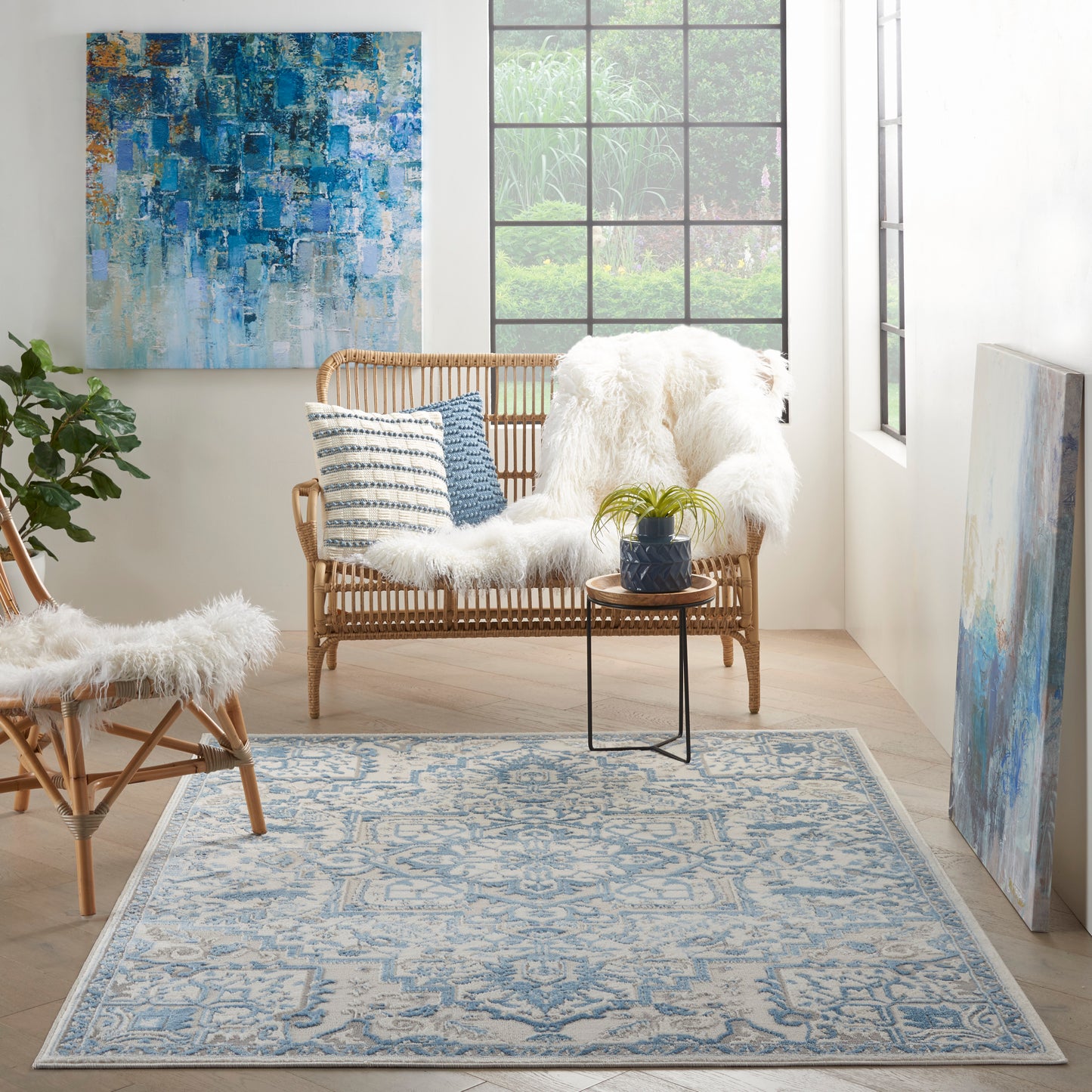 Nourison Elation 4' x 6' Ivory Blue Bohemian Indoor Rug