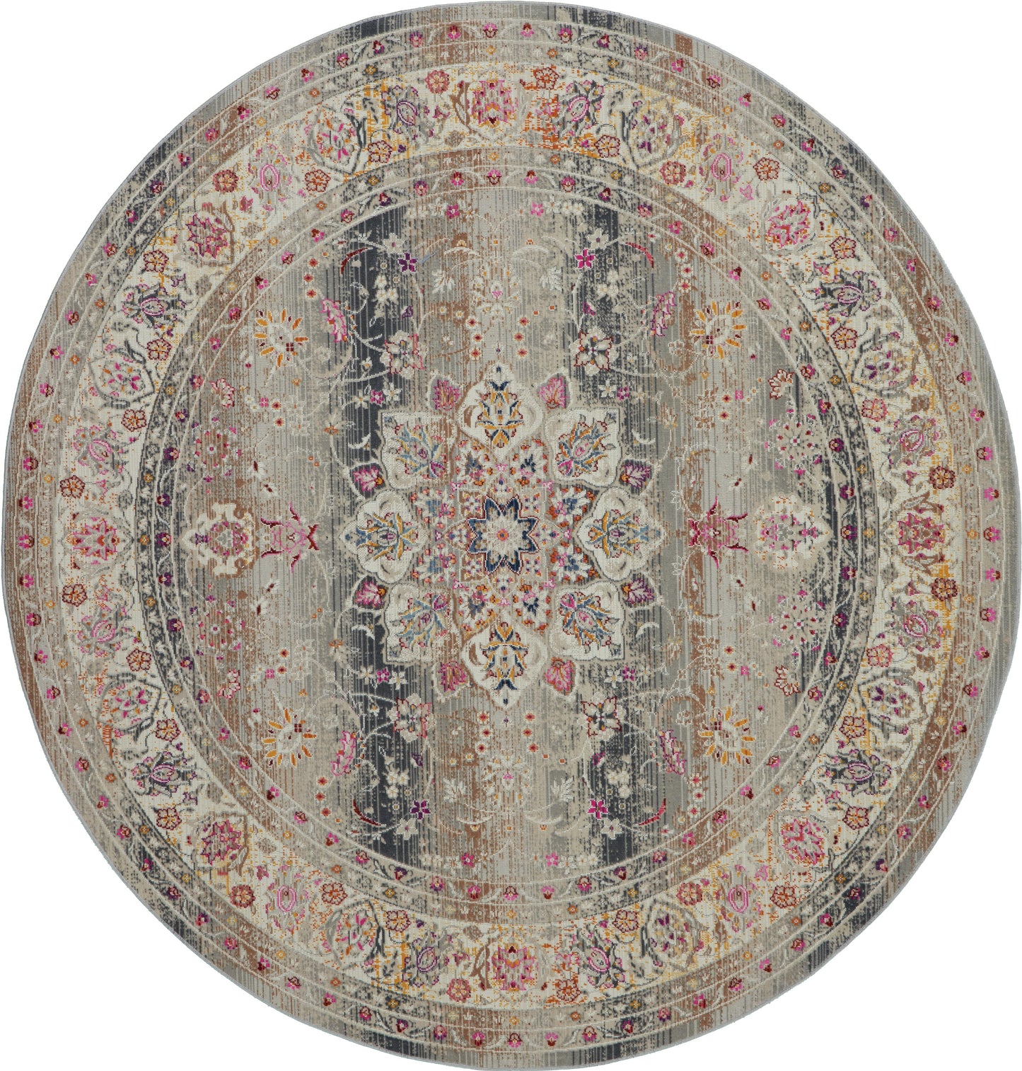 Nourison Vintage Kashan 6' x Round Grey Vintage Indoor Rug